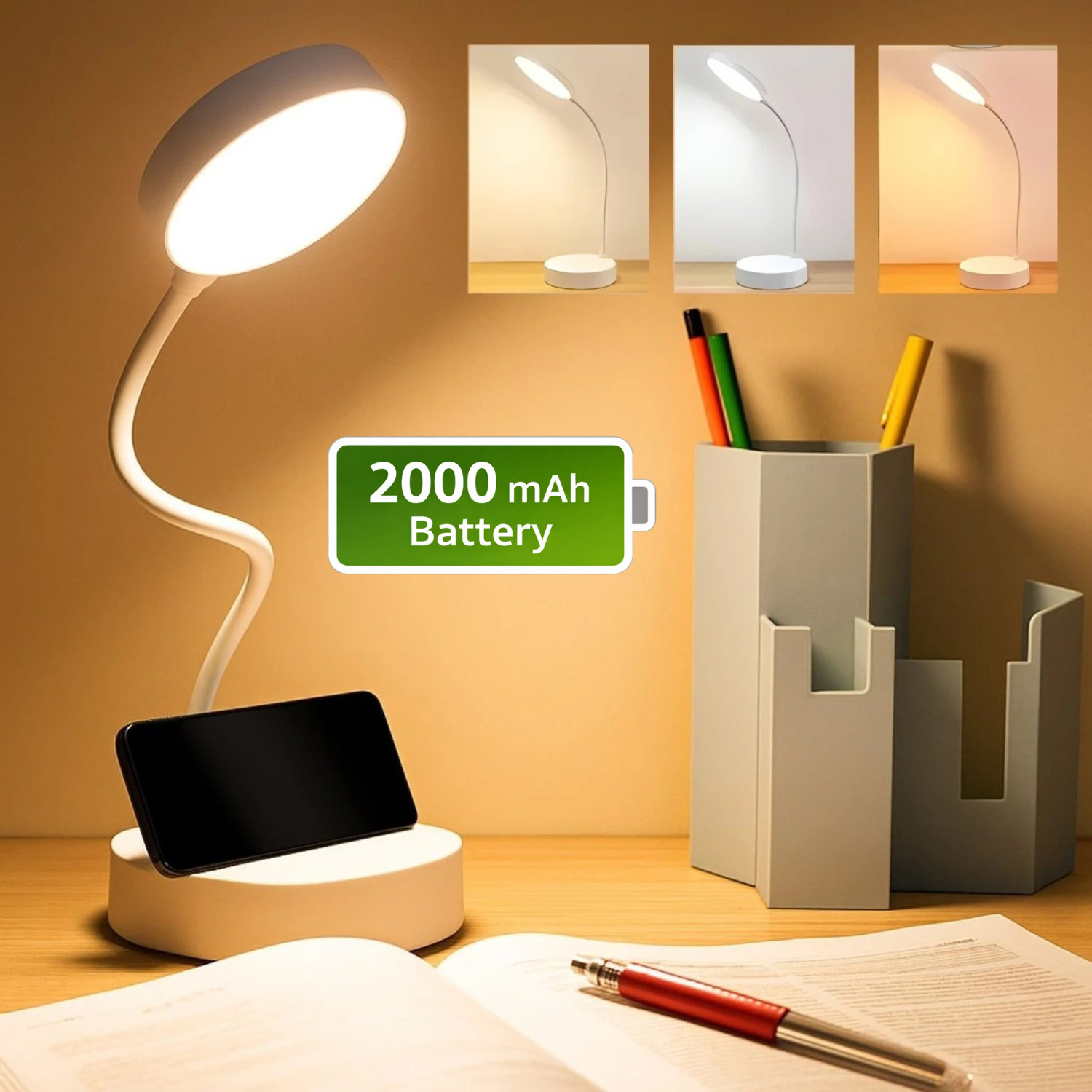 Refulgix Desk Lamp Touch Sensor On/Off Study Lamp USB Rechargeable Stu
