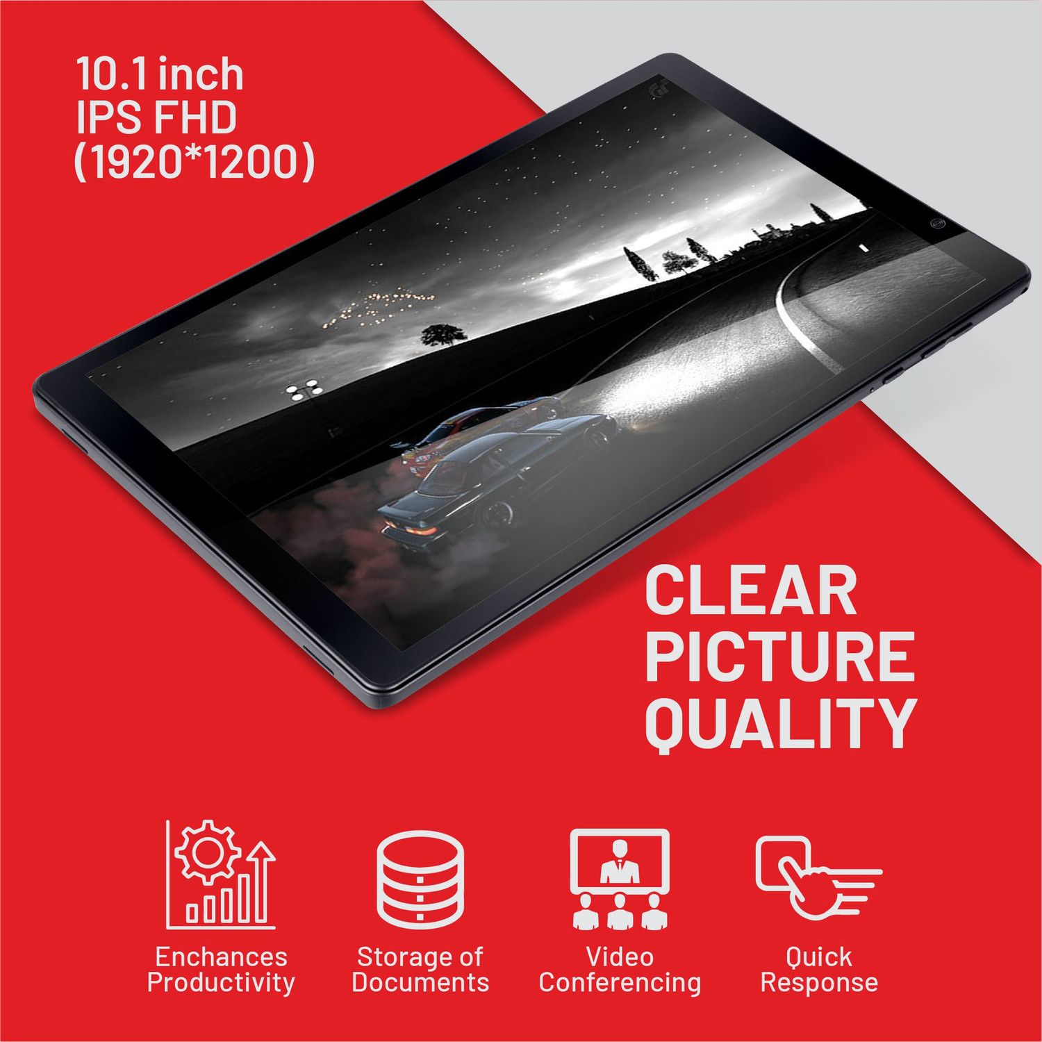 Image of iball iTAB Moviez Pro 4 GB RAM 64 GB ROM 10.1 inch with 4G SC9863A Octa Core Cortex A55 (1.6 GHz + 1.2 GHz) Tablet (Coal Black)