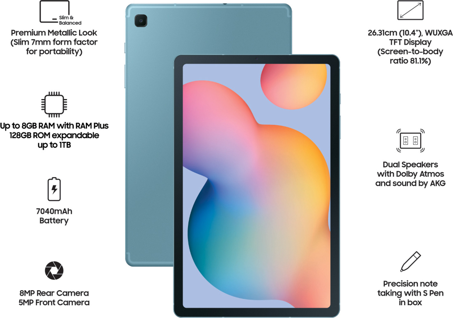Image of Samsung Galaxy Tab S6 Lite With Stylus 4 GB RAM 128 GB ROM 10.4 inch with 4G Qualcomm SDM720G (Octa-Core) Tablet (Angora blue)