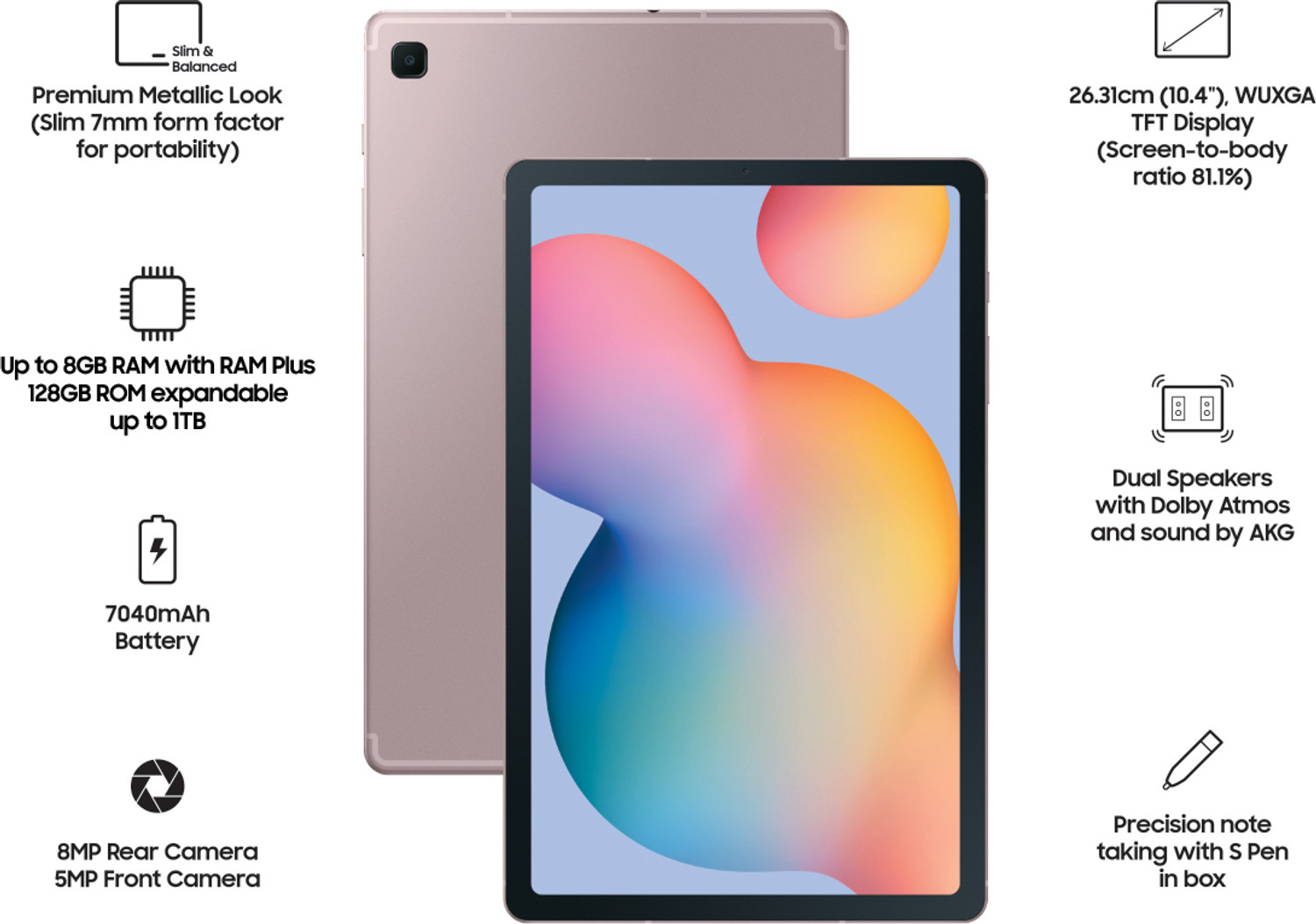 Image of Samsung Galaxy Tab S6 Lite With Stylus 4 GB RAM 128 GB ROM 10.4 inch with 4G Qualcomm SDM720G (Octa-Core) Tablet (Pink)