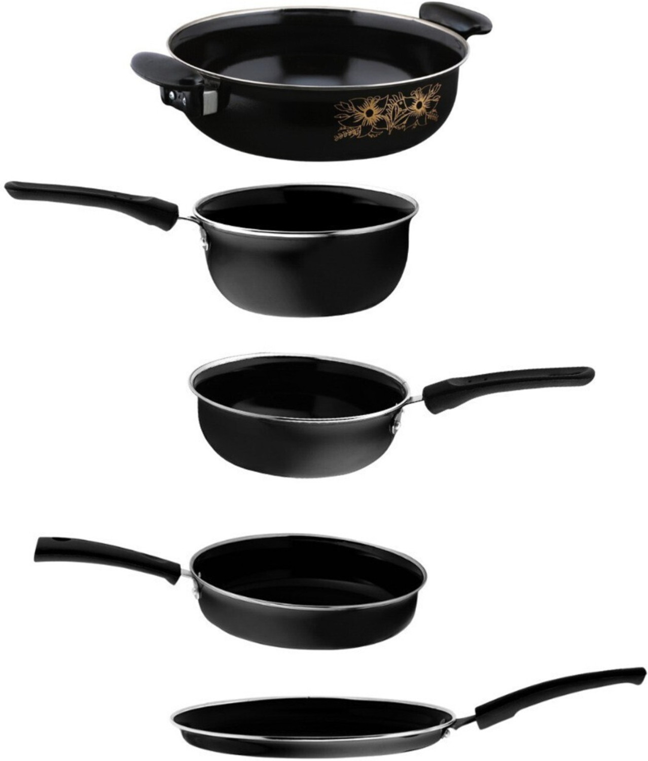 Image of Jainpet Modern Home Chef 5-Piece Set Induction Bottom Non-Stick Coated Cookware Set (Aluminium, Stainless Steel, 5 - Piece)