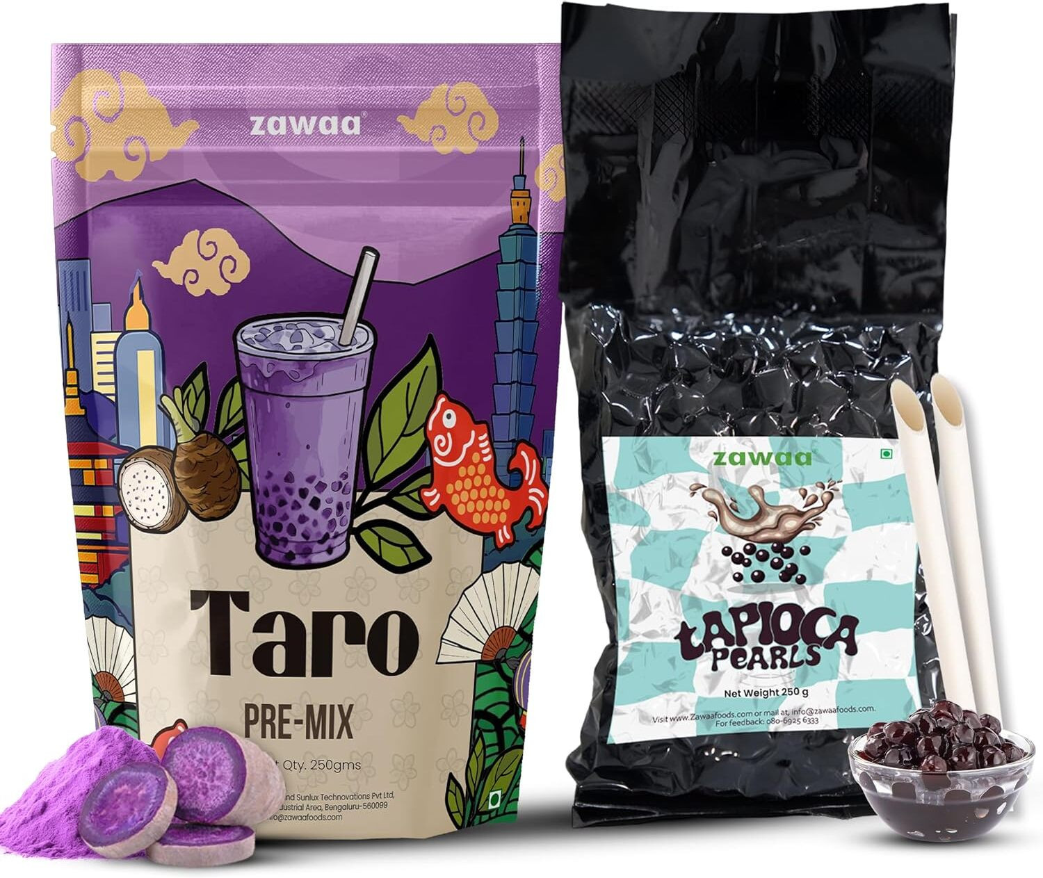 Image of zawaa Boba Tea Assorted Popping Boba Pearls-Blueberry & Strawberry | Tea Plastic Bottle (2 x 300 g)