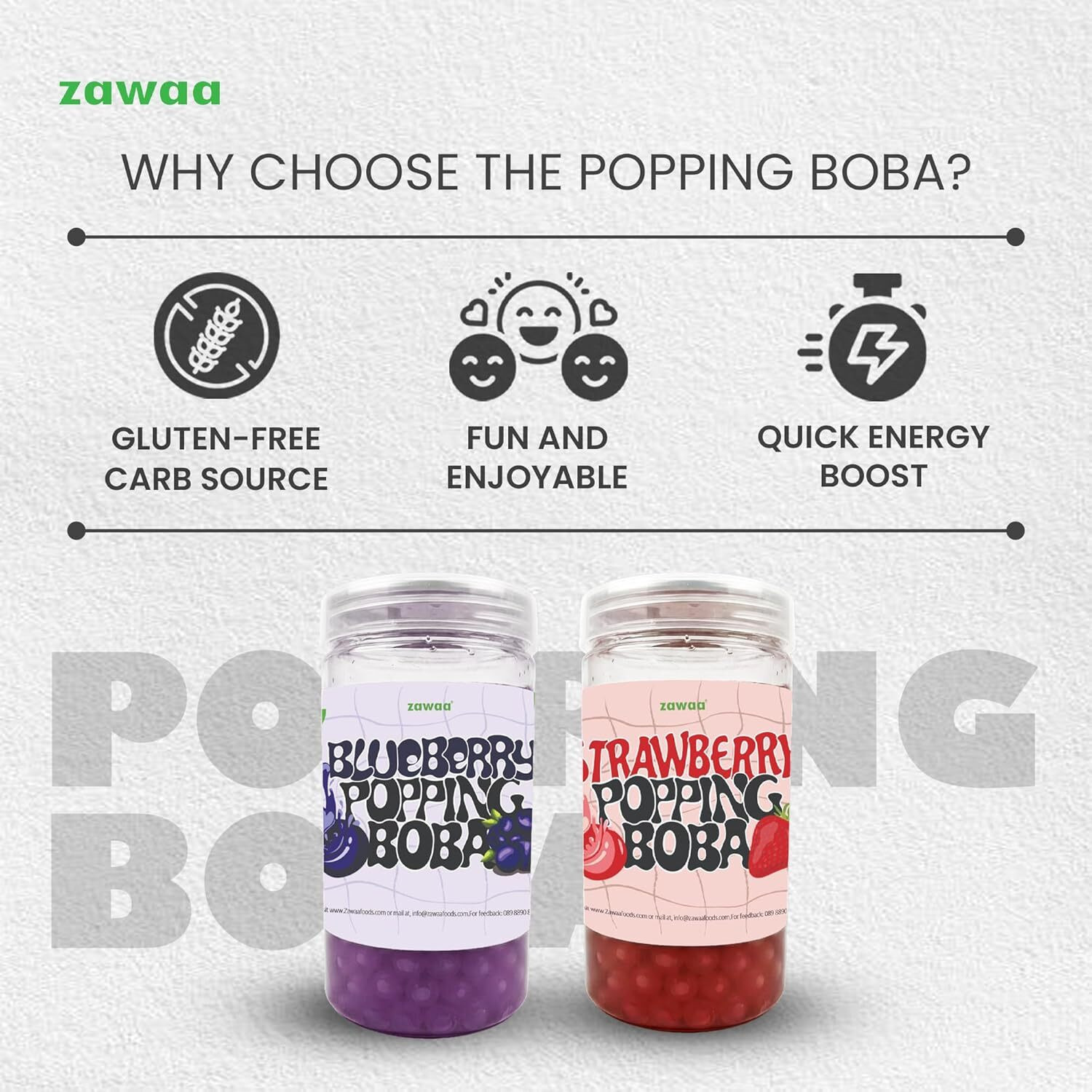 Image of zawaa Boba Tea Assorted Popping Boba Pearls-Blueberry & Strawberry | Tea Plastic Bottle (2 x 300 g)
