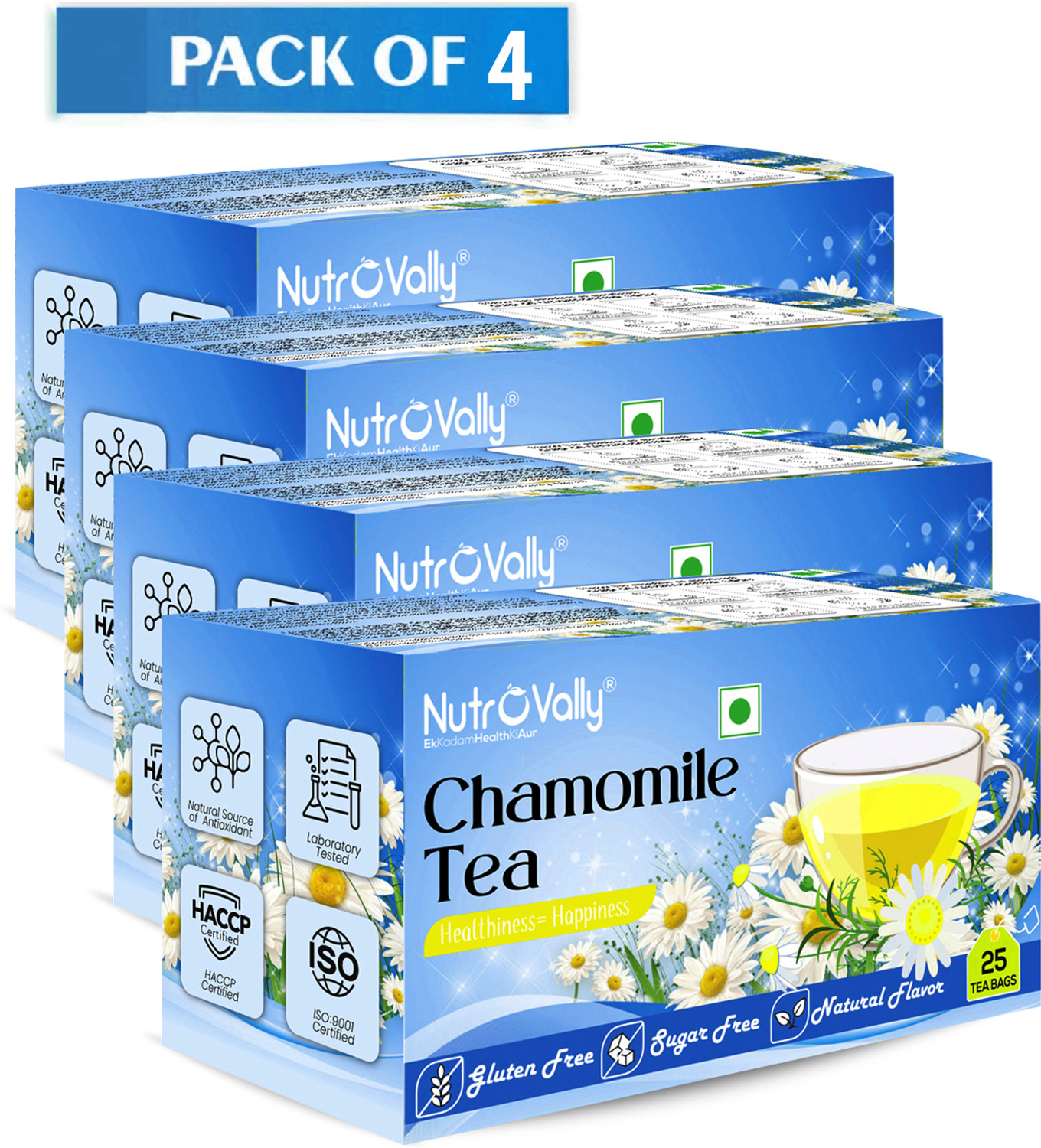 Image of NutroVally Chamomile Tea Combo for Stress Relief|100% Better Sleep & Relaxing Loose Leaves Chamomile Green Tea Bags Box