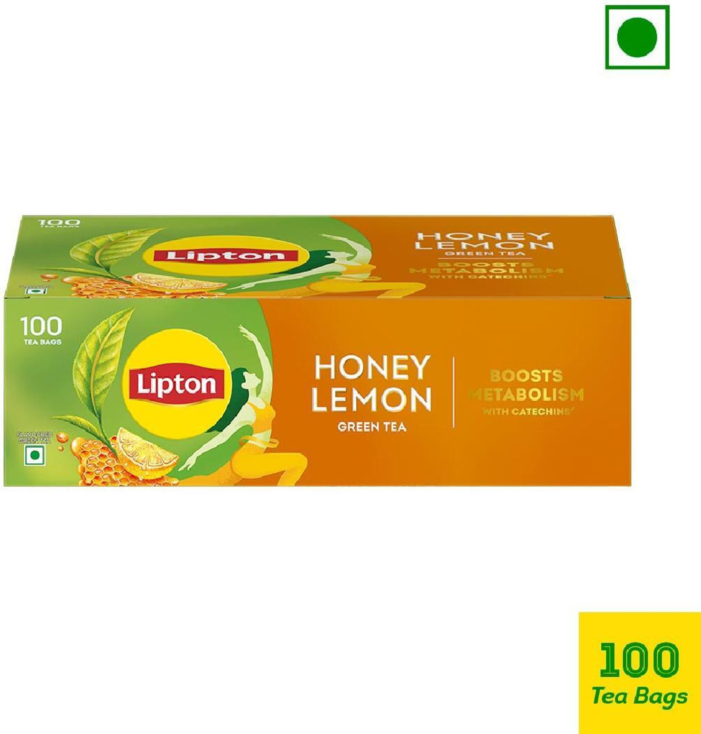 Lipton Honey, Lemon Green Tea Bags Box  (100 Bags)