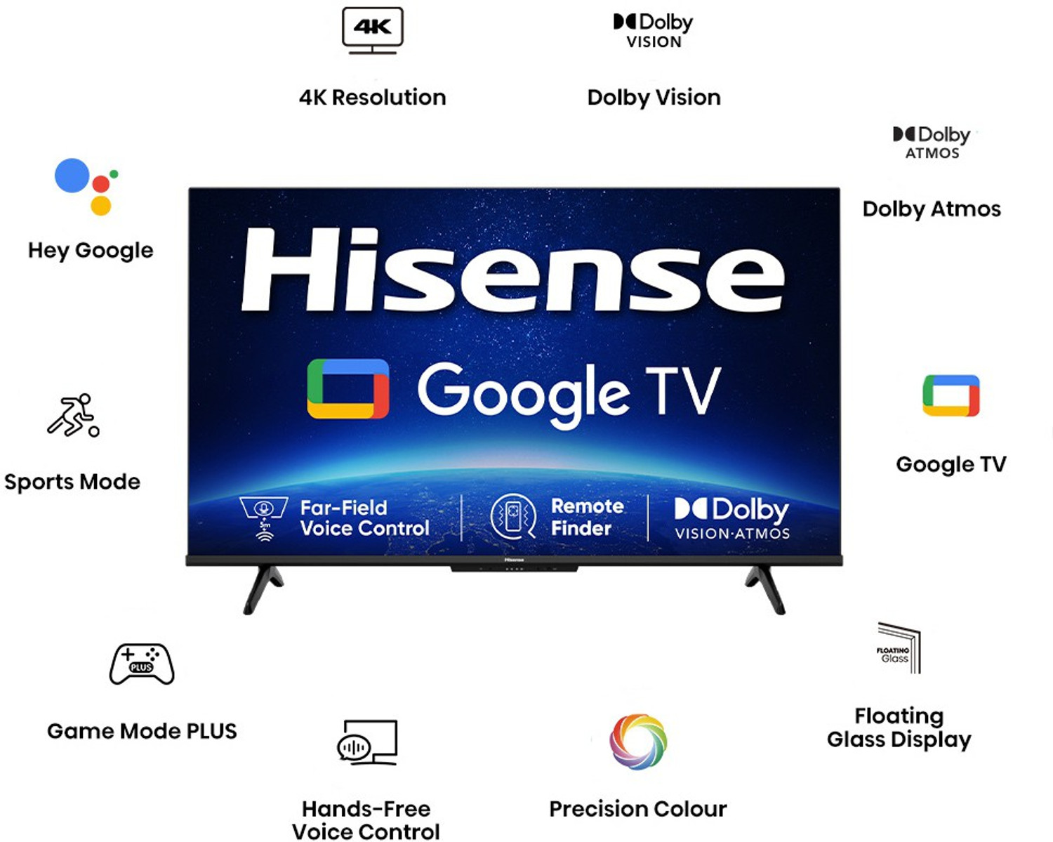 Image of Hisense A6H 108 cm (43 inch) Ultra HD (4K) LED Smart Google TV with Hands Free Voice Control, Dolby Vision and Atmos