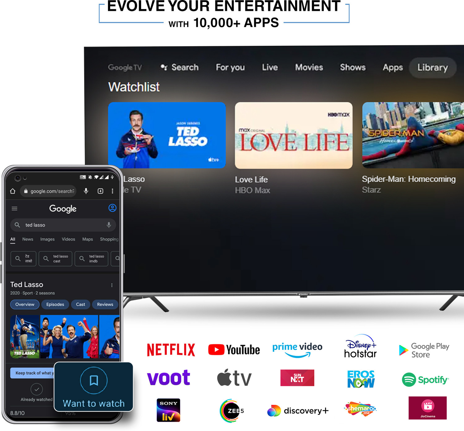 Image of Sansui 165 cm (65 inch) QLED Ultra HD (4K) Smart Google TV with IPS Display Zen Panel Dolby Vision & Atmos Filmmaker Mode