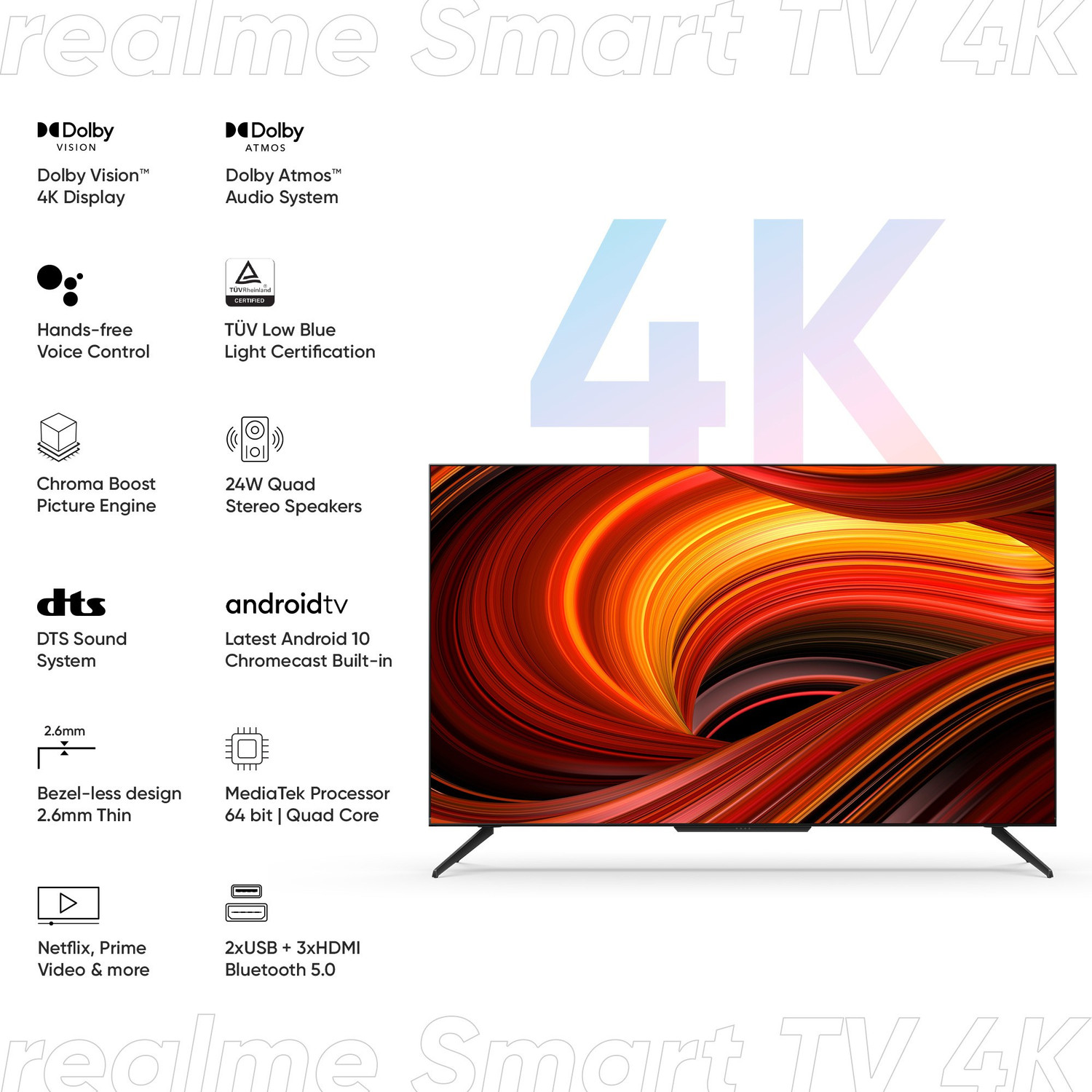 Image of realme 108 cm (43 inch) Ultra HD (4K) LED Smart Android TV with Handsfree Voice Search and Dolby Vision & Atmos (RMV2004)