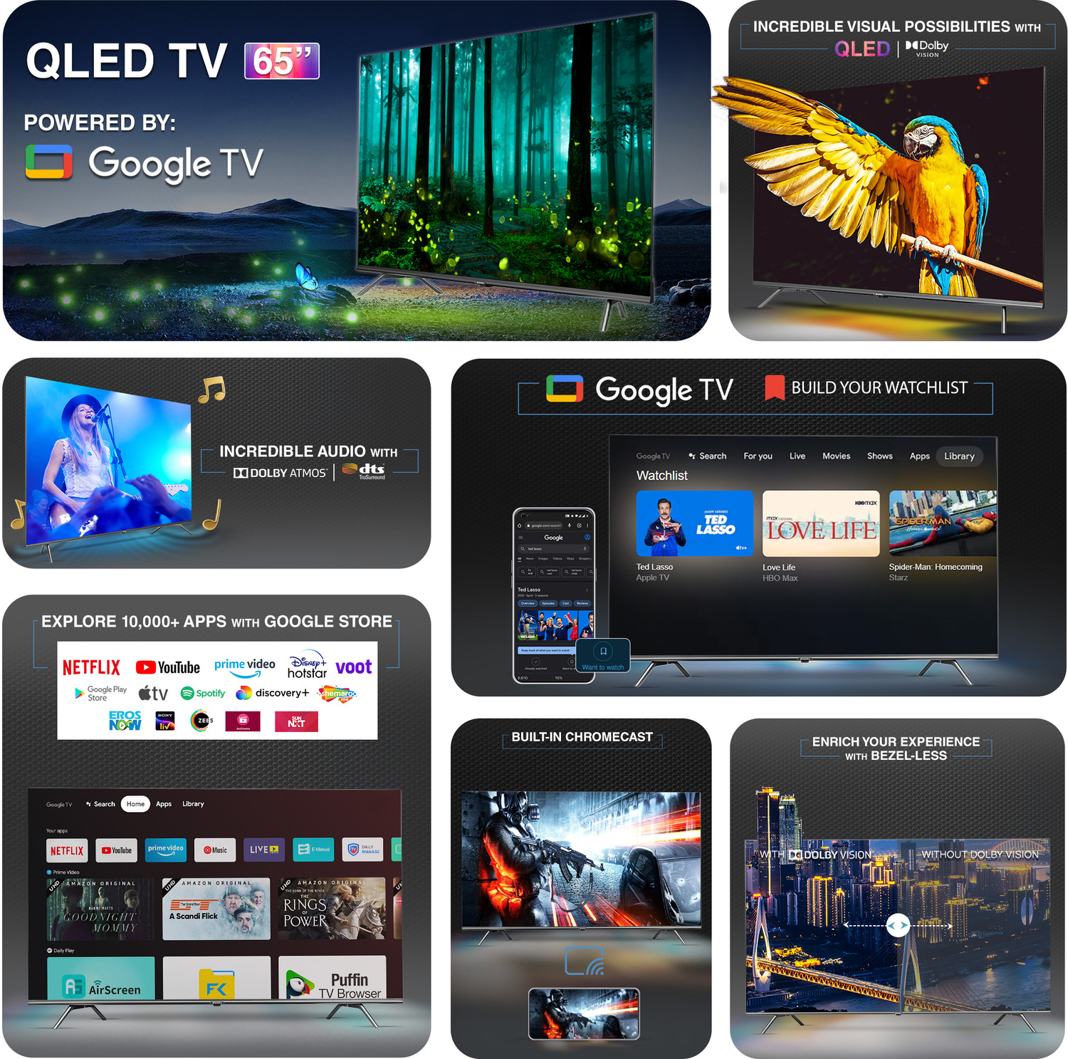 Image of Sansui 165 cm (65 inch) QLED Ultra HD (4K) Smart Google TV with IPS Display Zen Panel Dolby Vision & Atmos Filmmaker Mode