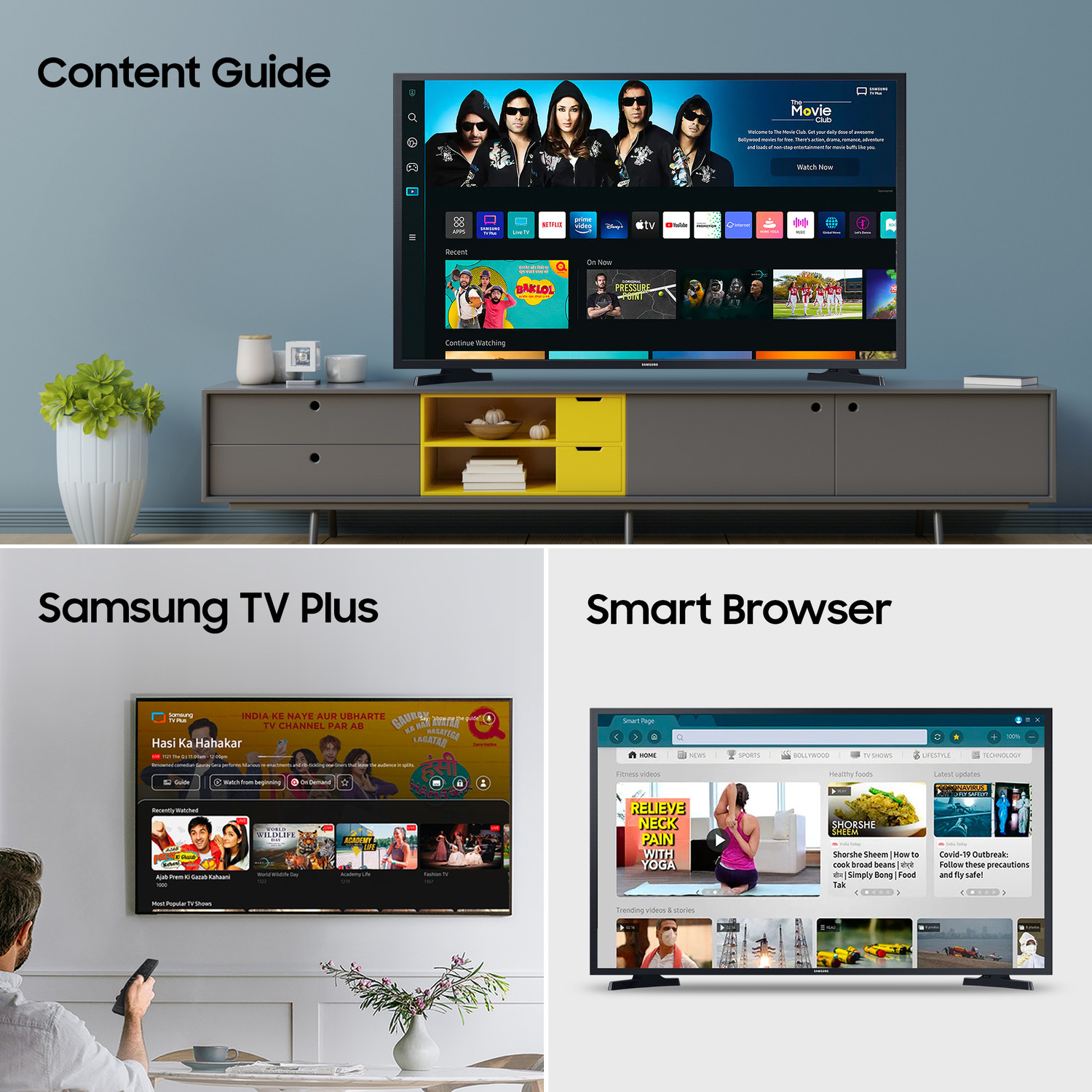 Image of Samsung 80 cm (32 Inch) HD Ready LED Smart Tizen TV with Bezel-Free Design | PurColor | Hyper Real Picture Engine | Triple Protection | SmartThings App Support | TV Key | Connect Share(HDD) | ConnectShare (USB 2.0)