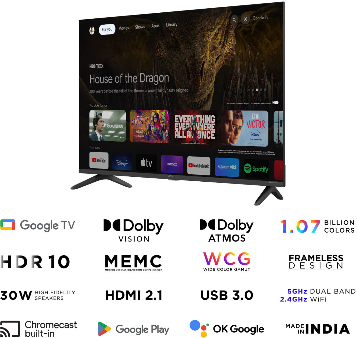 Image of Acer I PRO Series 108 cm (43 inch) Ultra HD (4K) LED Smart Google TV with Android 14 (Black) | MEMC | ALLM | VRR | AI Picture Optimisation | 30W Dolby Audio