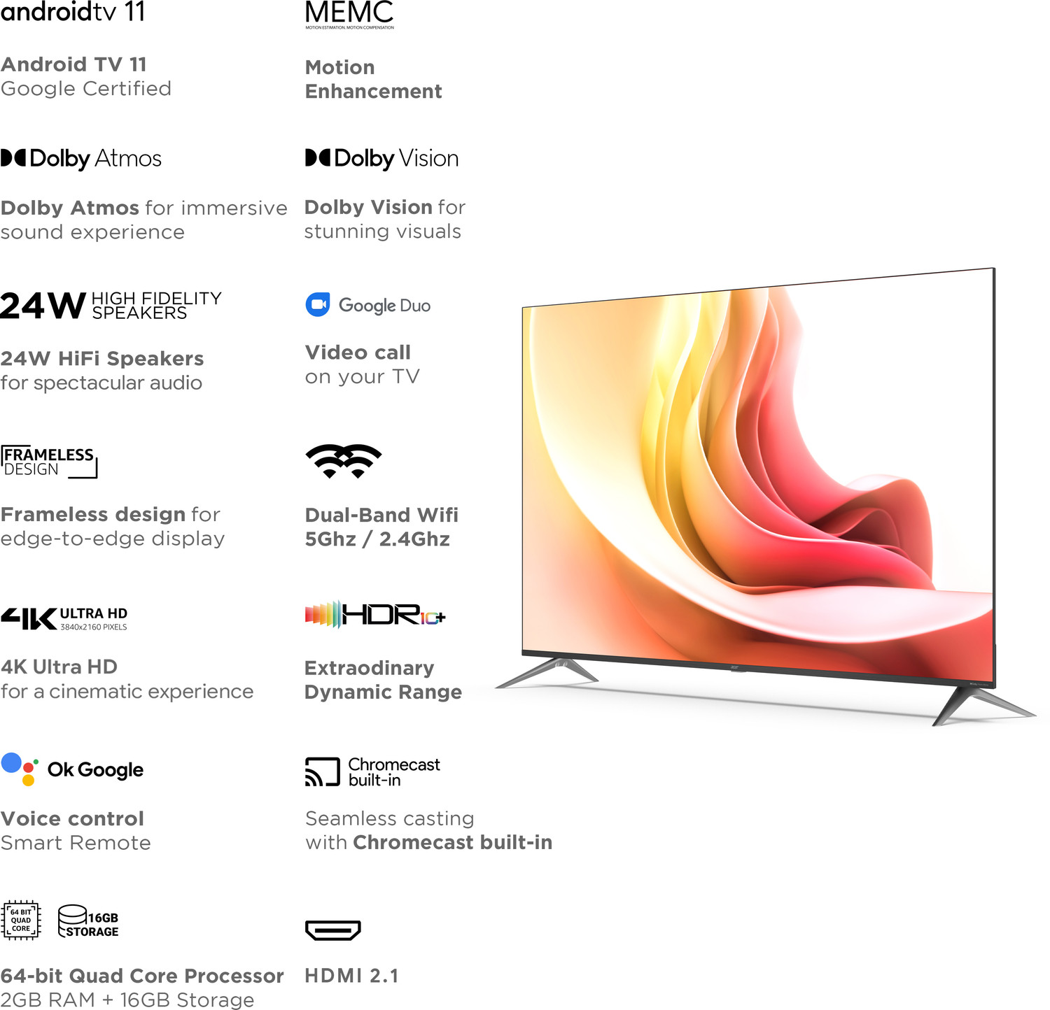 Image of Acer 189 cm (75 inch) Ultra HD (4K) LED Smart Android TV (AR75AR2851UDFL)