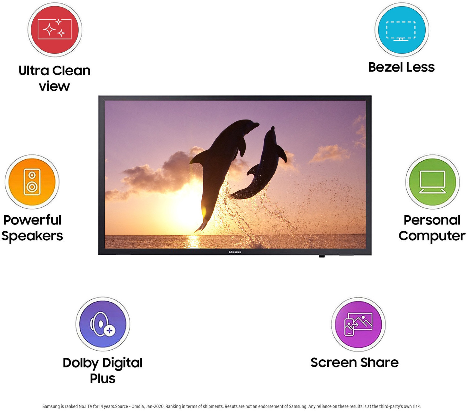 Image of Samsung 80 cm (32 Inch) HD Ready LED Smart Tizen TV with Bezel-Free Design | PurColor | Hyper Real Picture Engine | Triple Protection | SmartThings App Support | TV Key | Connect Share(HDD) | ConnectShare (USB 2.0)