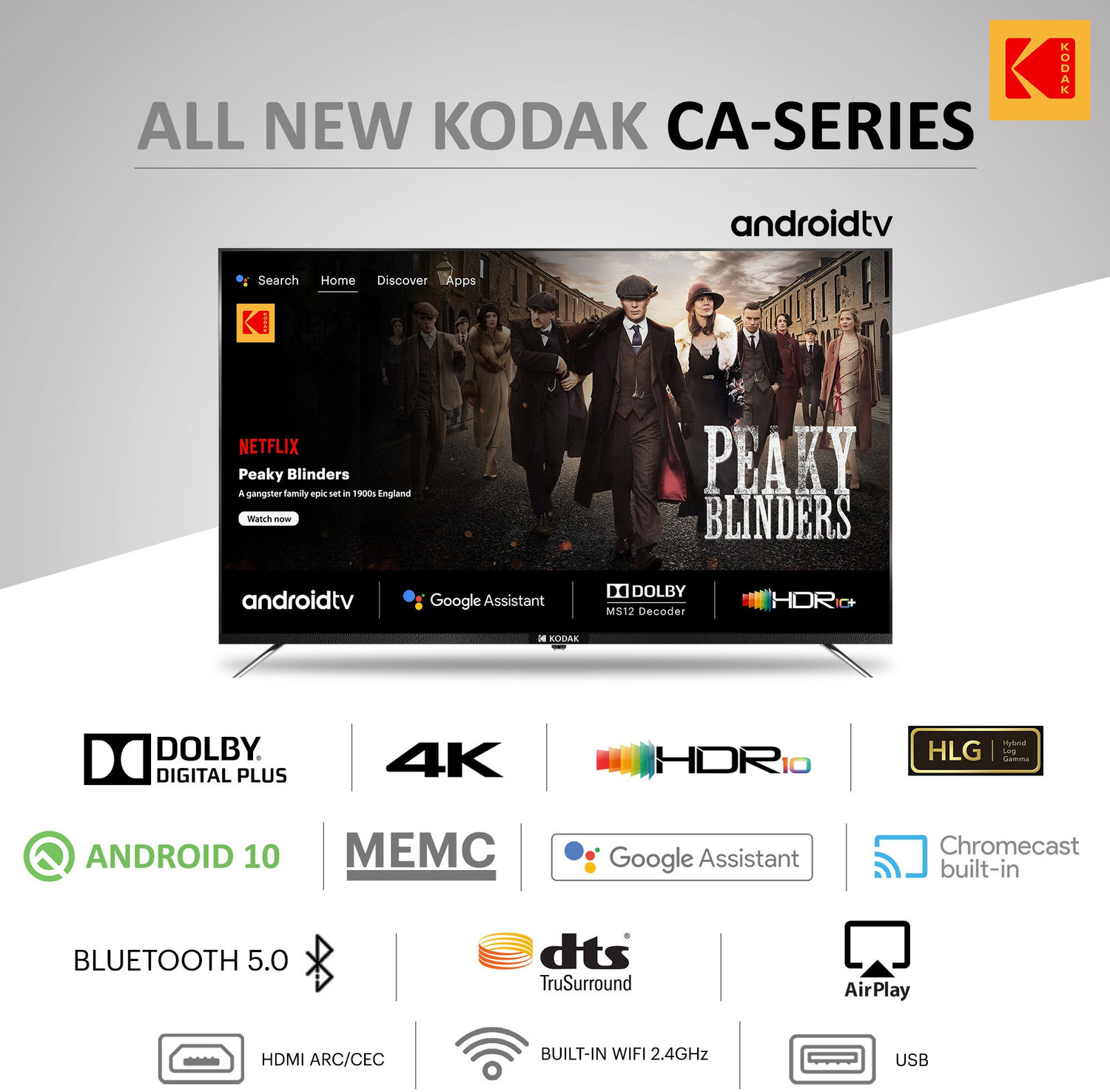 Image of KODAK CA Series 164 cm (65 inch) Ultra HD (4K) LED Smart Android TV with Dolby Digital Plus & DTS TruSurround (65CA0101)