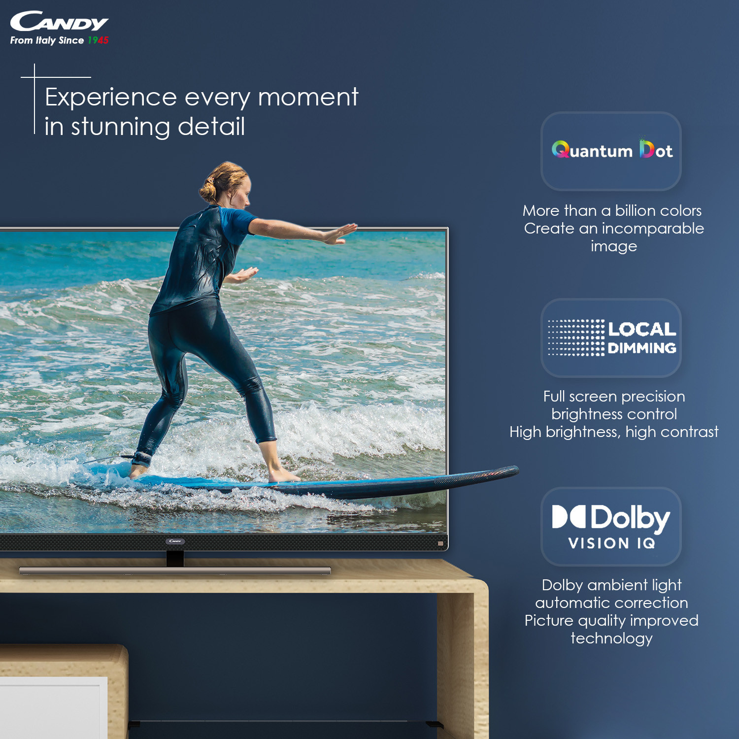 Image of CANDY 165.1 cm (65 inch) QLED Ultra HD (4K) Smart Google TV with Dolby Vision & Atmos IQ (CA65120HzQLED)