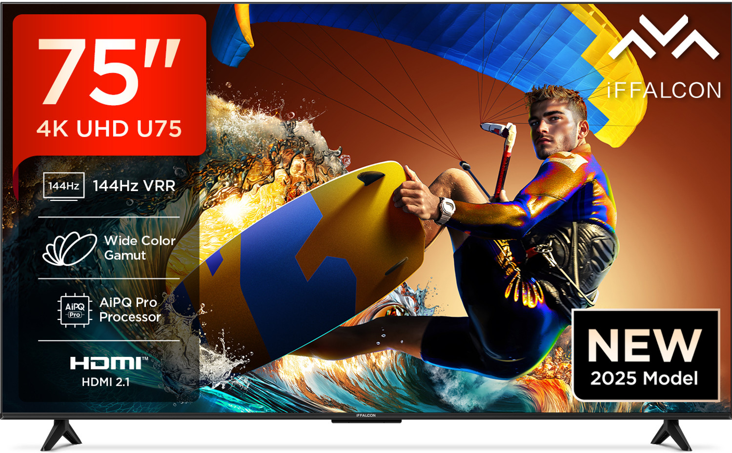 iFFALCON U75 189 cm (75 inch) Ultra HD (4K) LED Smart Google TV 2025 Edition with 144 Hz VRR | Wide Color Gamut | AiPQ Pro Processor | 30 W Dolby Visi...