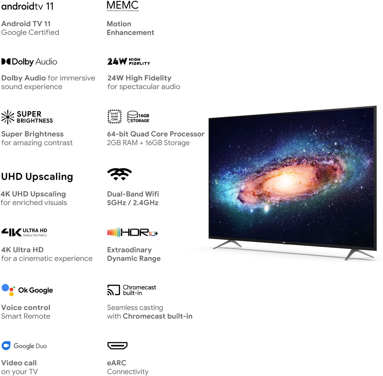 Image of Acer XL Series 178 cm (70 inch) Ultra HD (4K) LED Smart Android TV with Android 11, 24W Dolby Audio, MEMC