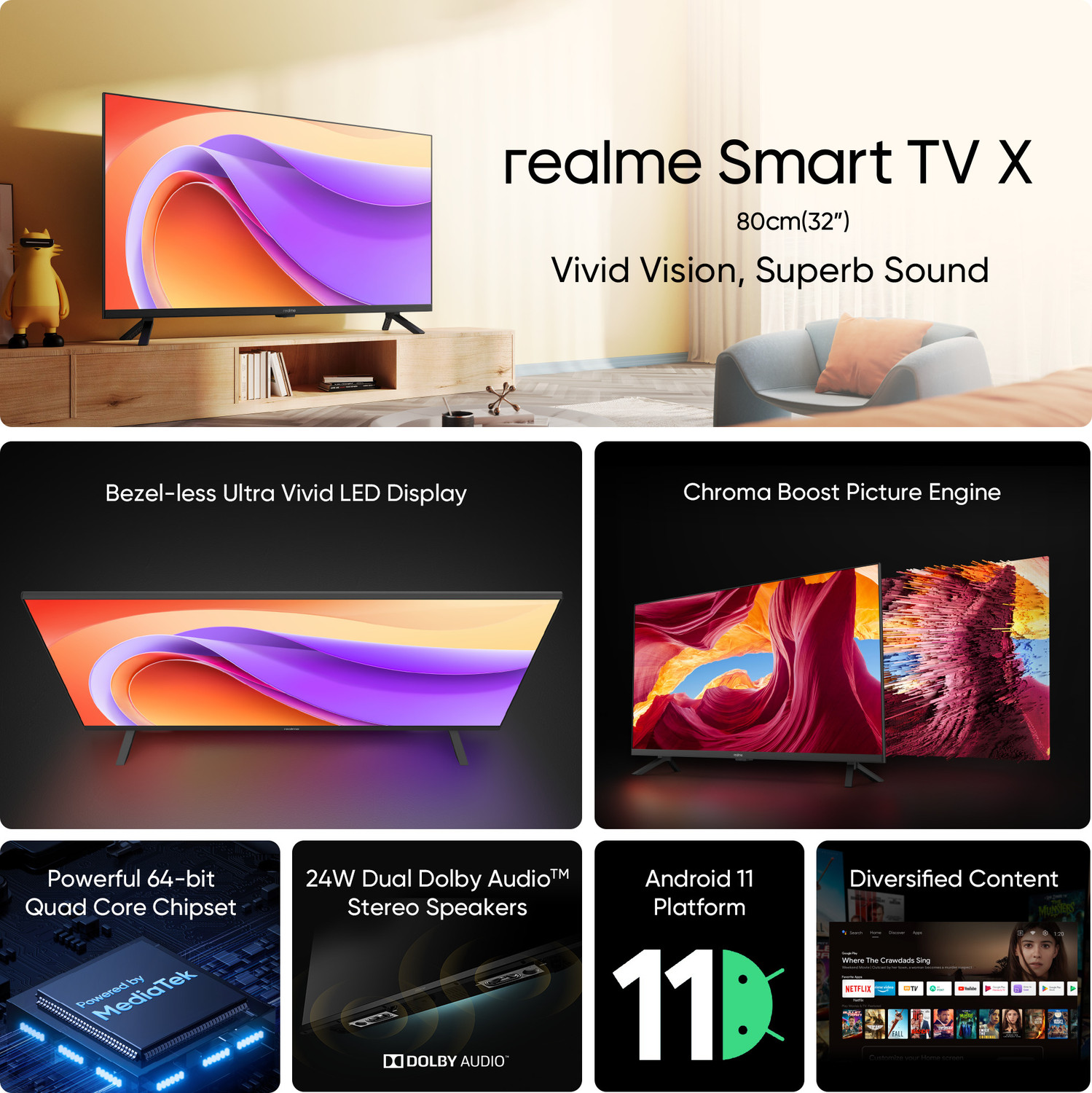 Image of realme 80 cm (32 inch) HD Ready LED Smart Android TV with Android 11 (RMV2205)