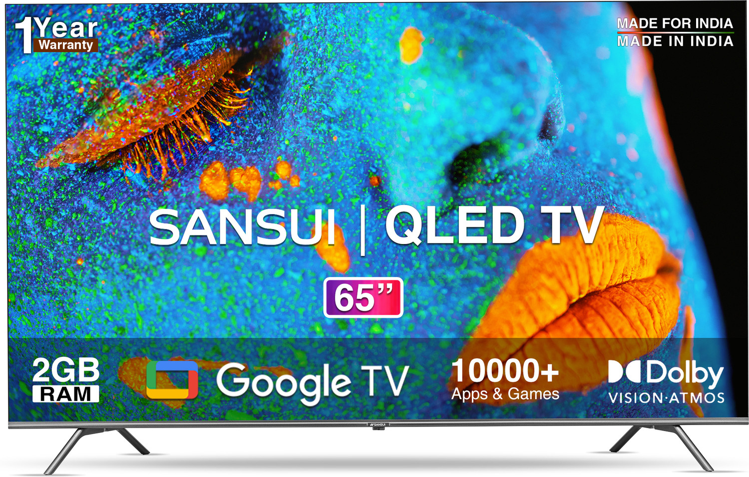Image of Sansui 165 cm (65 inch) QLED Ultra HD (4K) Smart Google TV with IPS Display Zen Panel Dolby Vision & Atmos Filmmaker Mode