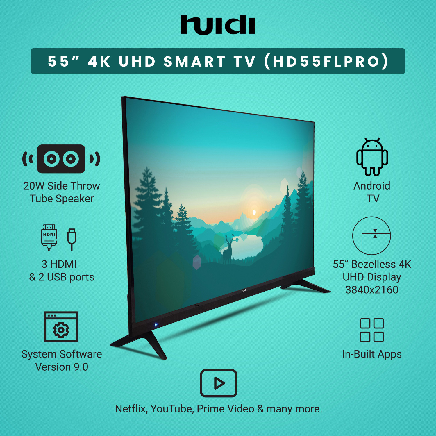 Image of HUIDI 140 cm (55 inch) Ultra HD (4K) LED Smart Android Based TV