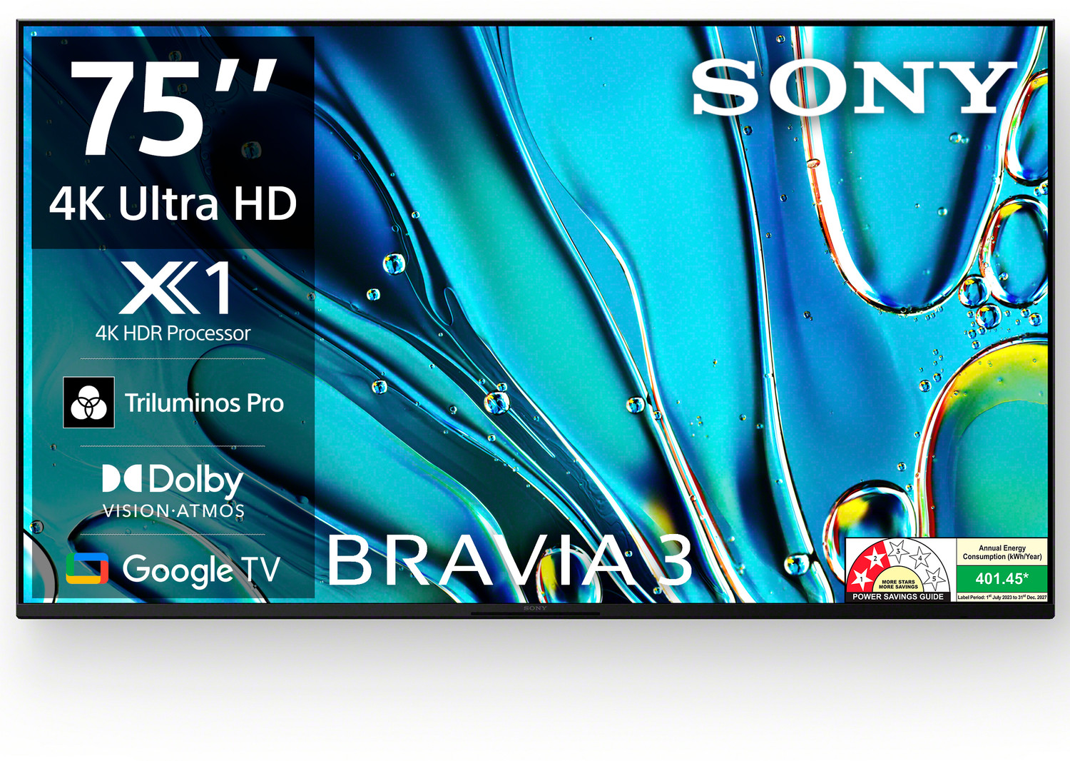 SONY BRAVIA 3 189.3 cm (75 inch) Ultra HD (4K) LED Smart Google TV with Advanced AI Processor X1 HDR, Sony Picture Core, Dolby Vision Atmos