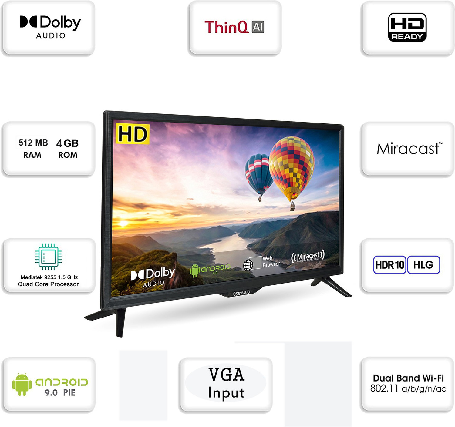 Image of Ossywud 60.96 cm (24 inch) HD Ready LED Smart Android Based TV
