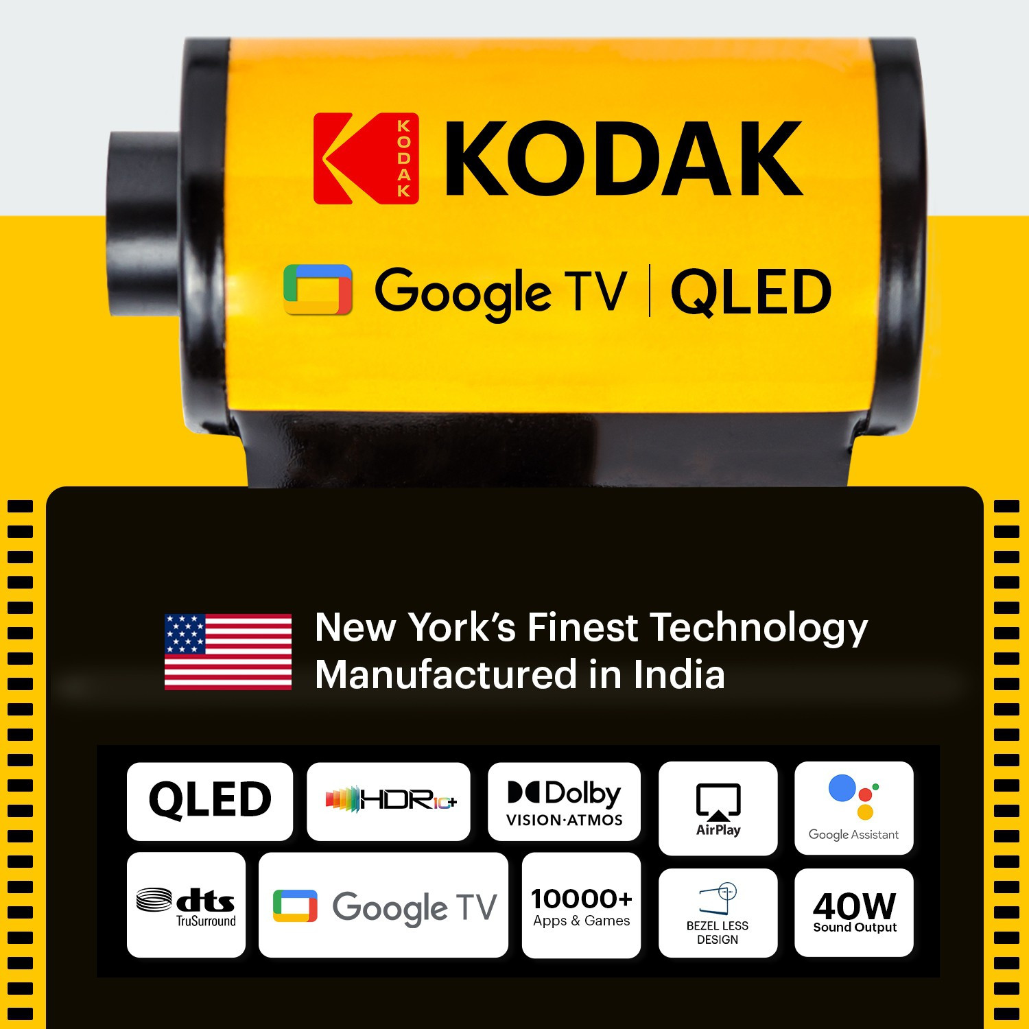 Image of KODAK 126 cm (50 inch) QLED Ultra HD (4K) Smart Google TV with Dolby Atmos | HDR 10 | 40W Sound Output | DTS Trusurround | Google Assistant | Dual Band Wi-Fi