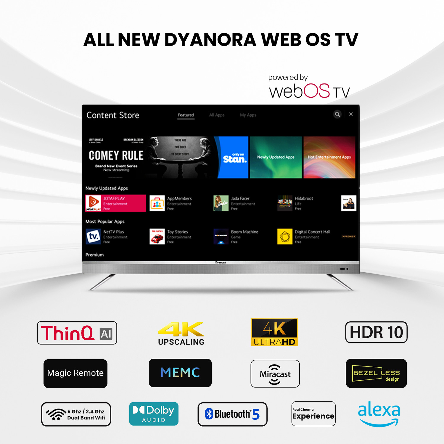 Image of Dyanora 109 cm (43 inch) Ultra HD (4K) LED Smart WebOS TV with HDR 10, Micro Dimming, Noise Reduction, Dolby Surround Sound (DY-LD43U1S)