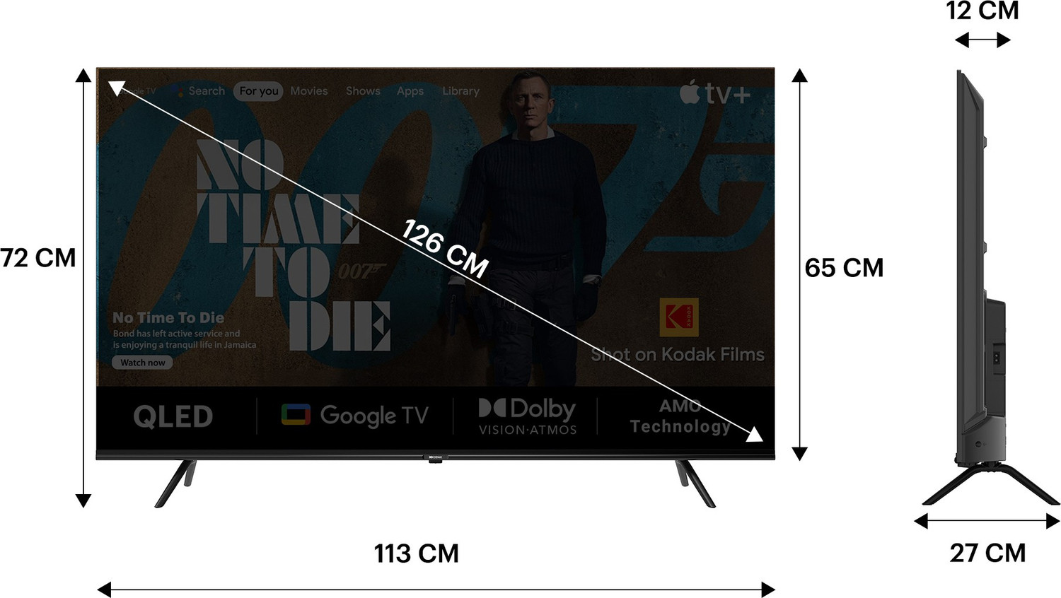 Image of KODAK 126 cm (50 inch) QLED Ultra HD (4K) Smart Google TV with Dolby Atmos | HDR 10 | 40W Sound Output | DTS Trusurround | Google Assistant | Dual Band Wi-Fi