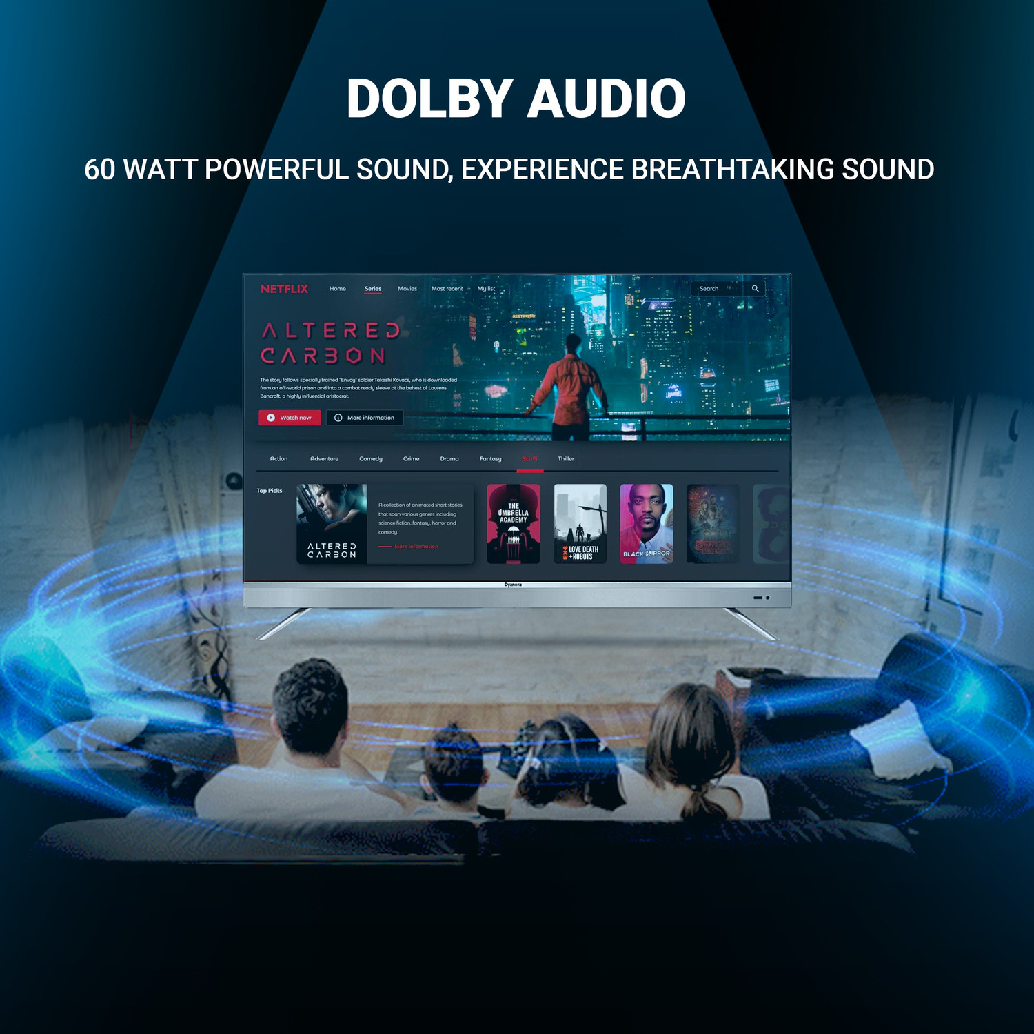 Image of Dyanora 109 cm (43 inch) Ultra HD (4K) LED Smart WebOS TV with HDR 10, Micro Dimming, Noise Reduction, Dolby Surround Sound (DY-LD43U1S)