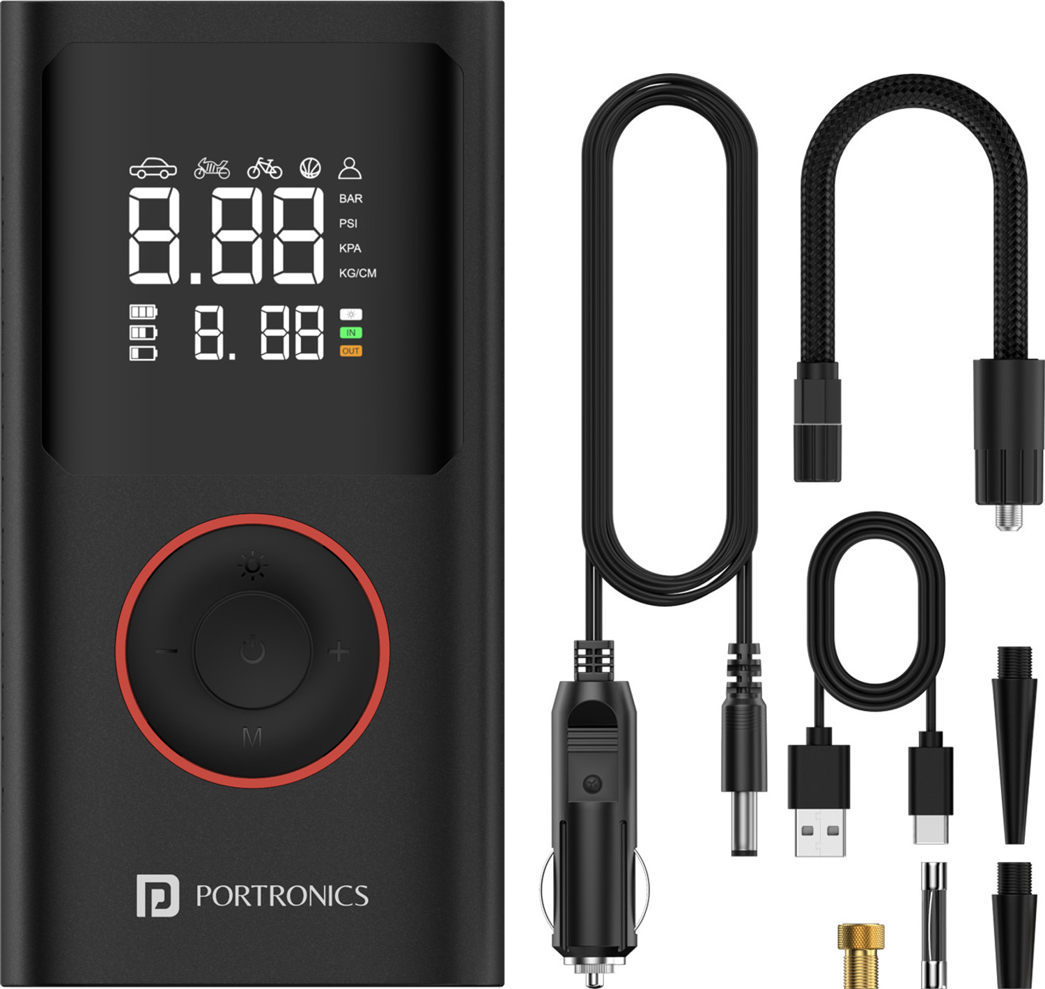 Portronics 150 PSI Tyre Air Pump for Car & Bike – Fast Inflation