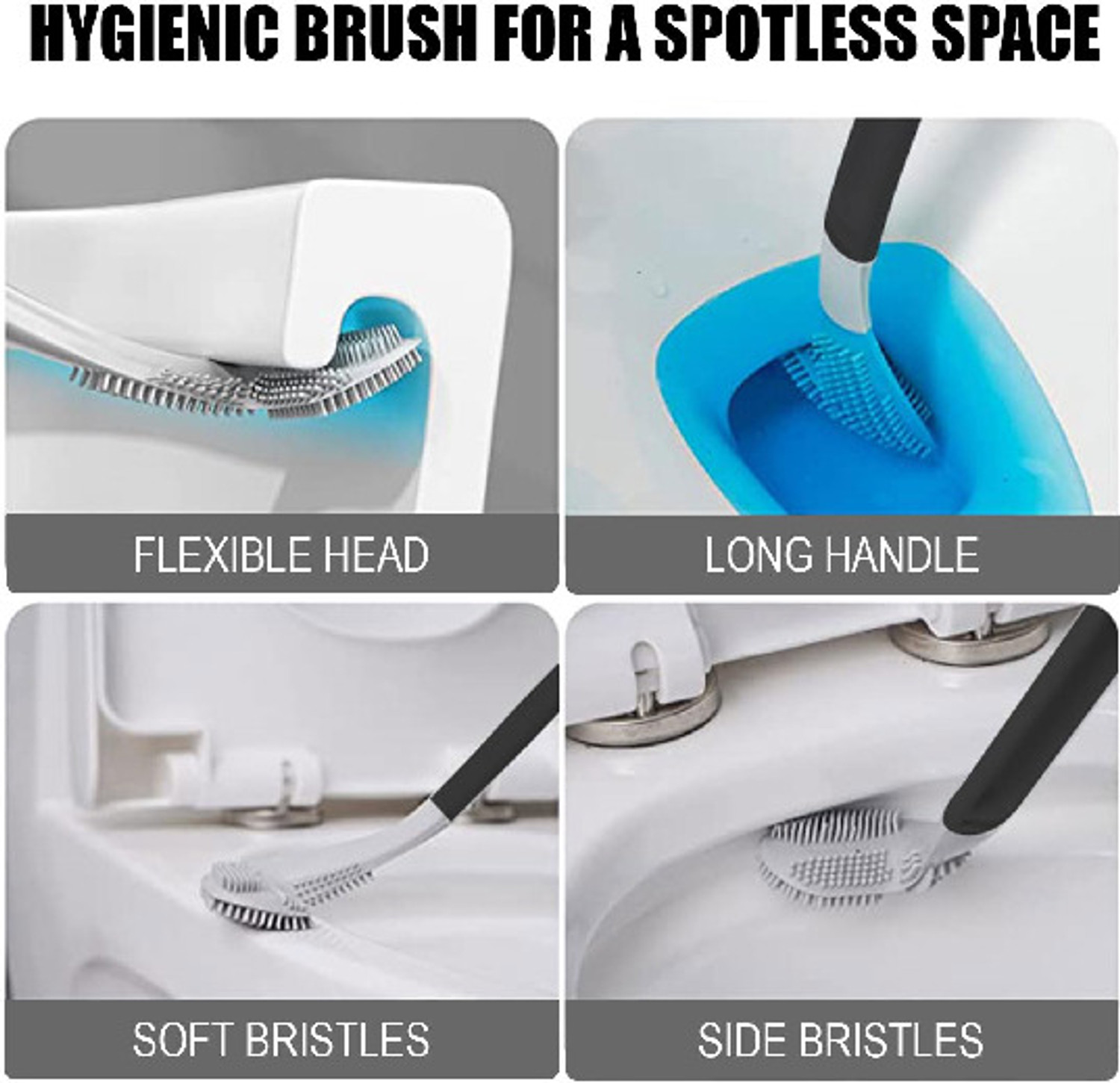 Image of Silver tech 2Pcs -Long Handled Brush Golf Silicone Toilet Brush, No Dead End Cleaning Brush with Holder (Multicolor)