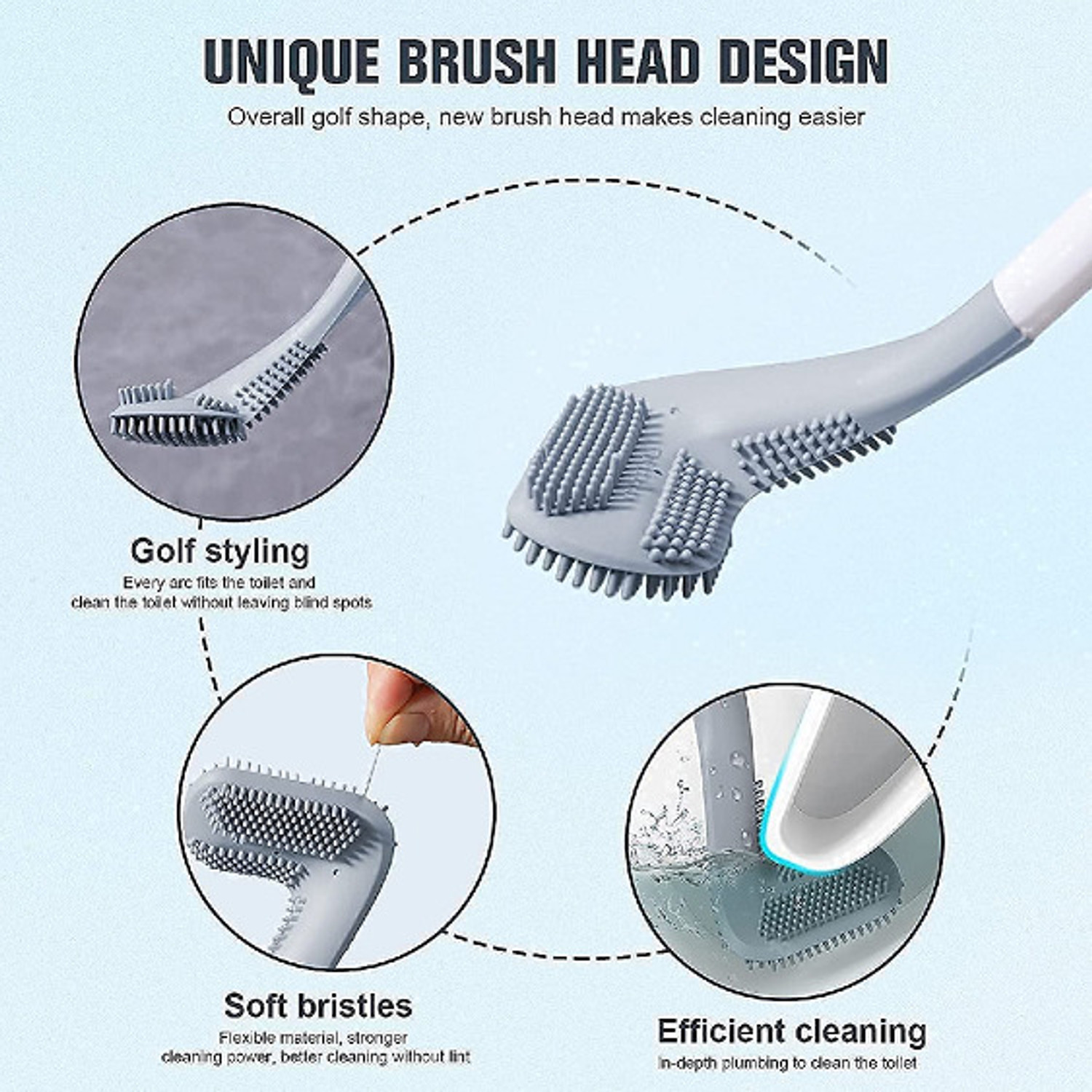 Image of Silver tech 2Pcs -Long Handled Brush Golf Silicone Toilet Brush, No Dead End Cleaning Brush with Holder (Multicolor)