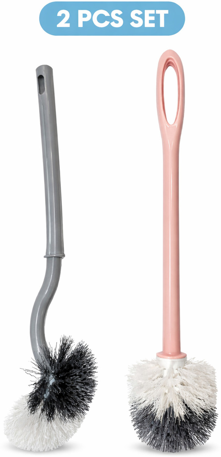 Image of Silver tech 2Pcs -Long Handled Brush Golf Silicone Toilet Brush, No Dead End Cleaning Brush with Holder (Multicolor)
