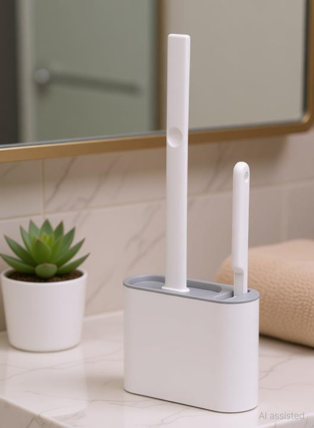 Image of Silver tech 2Pcs -Long Handled Brush Golf Silicone Toilet Brush, No Dead End Cleaning Brush with Holder (Multicolor)