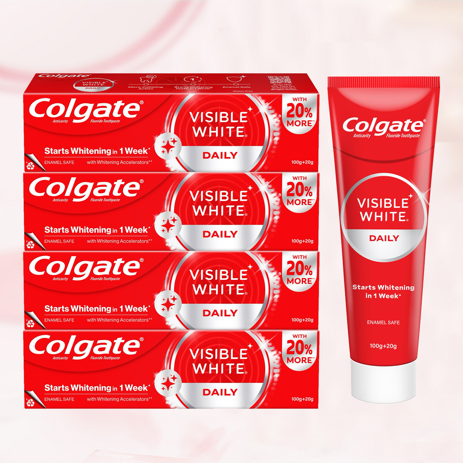 Colgate Visible White Tooth paste Teeth Whitening Starts in 1 week, Combo Pack of 4x120g Toothpaste