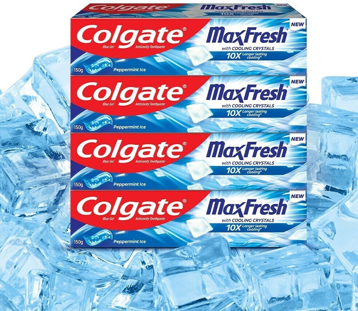 Colgate MaxFresh Blue Gel Toothpaste | Menthol & Peppermint Ice ( 150gx4ps) Toothpaste