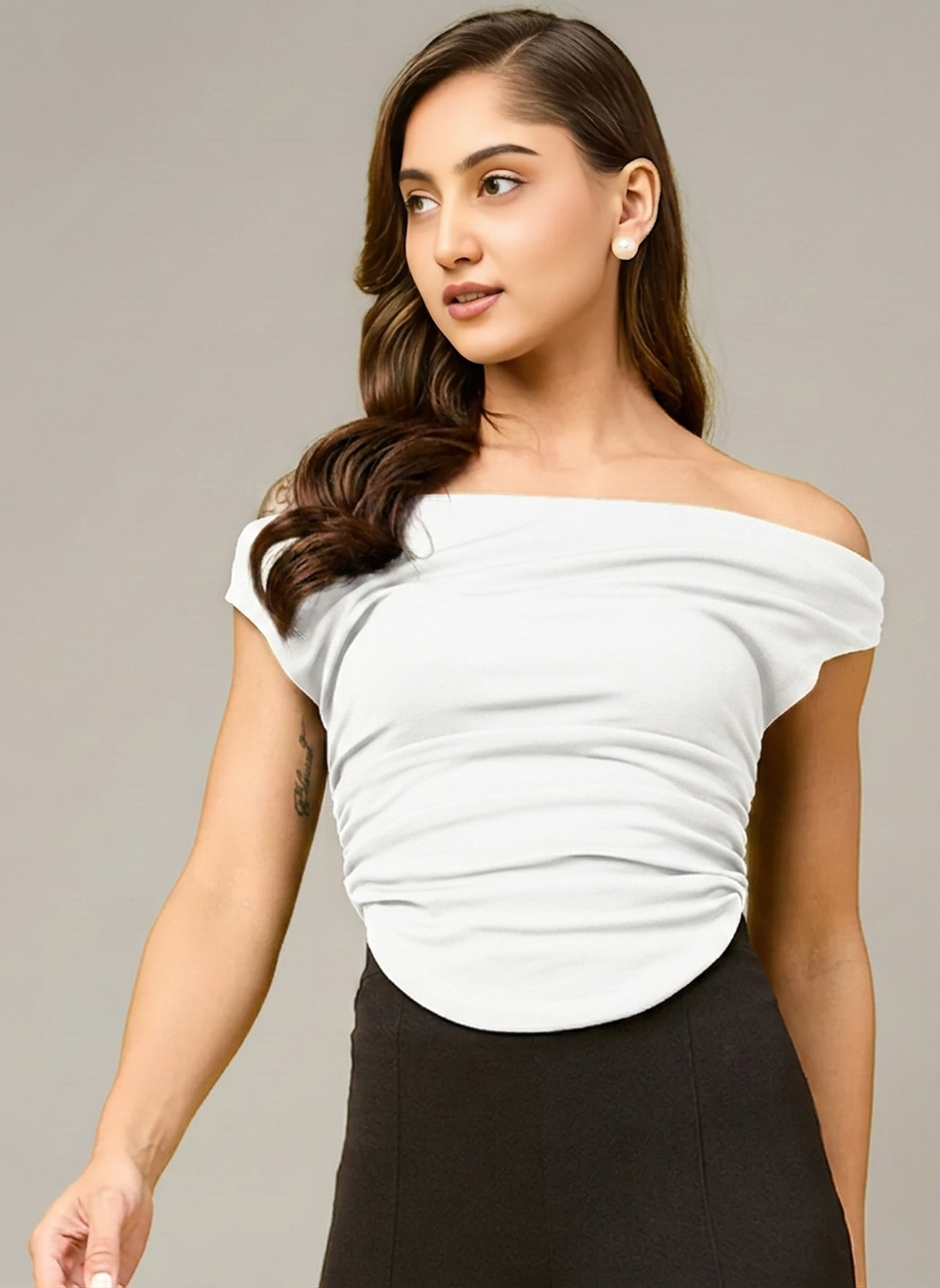 Houseofcommon Casual Solid Women White Top