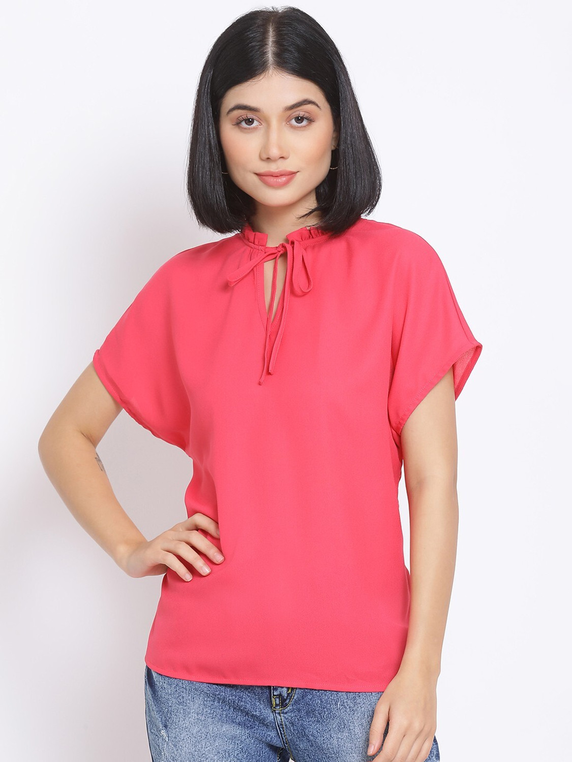 Image of Realglimpse Casual Regular Sleeves Printed Women Pink Top