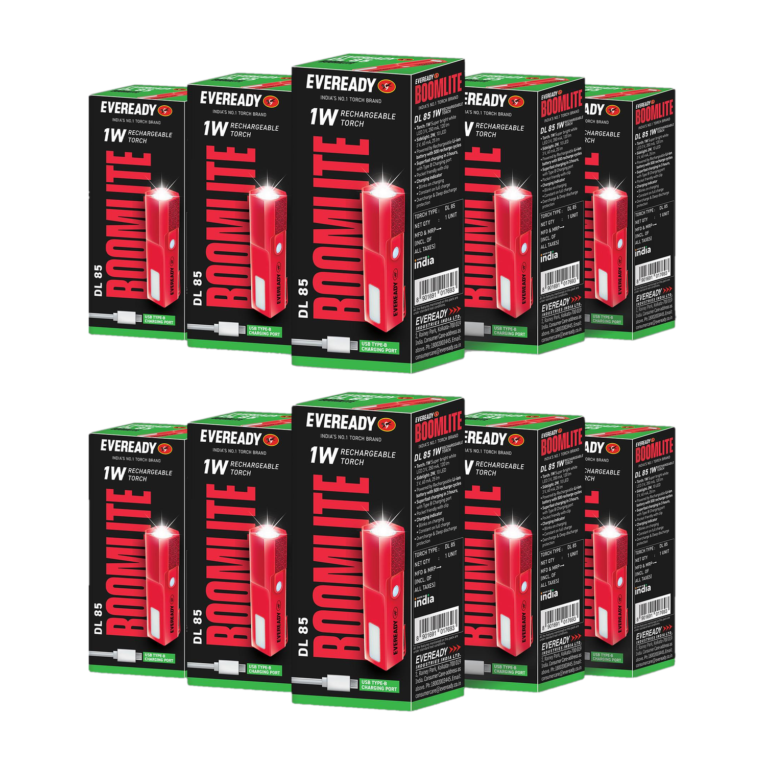 EVEREADY Boomlite DL 85 LED Torch | Emergency Sidelight | Fast Charging | Pack of 10 Torch