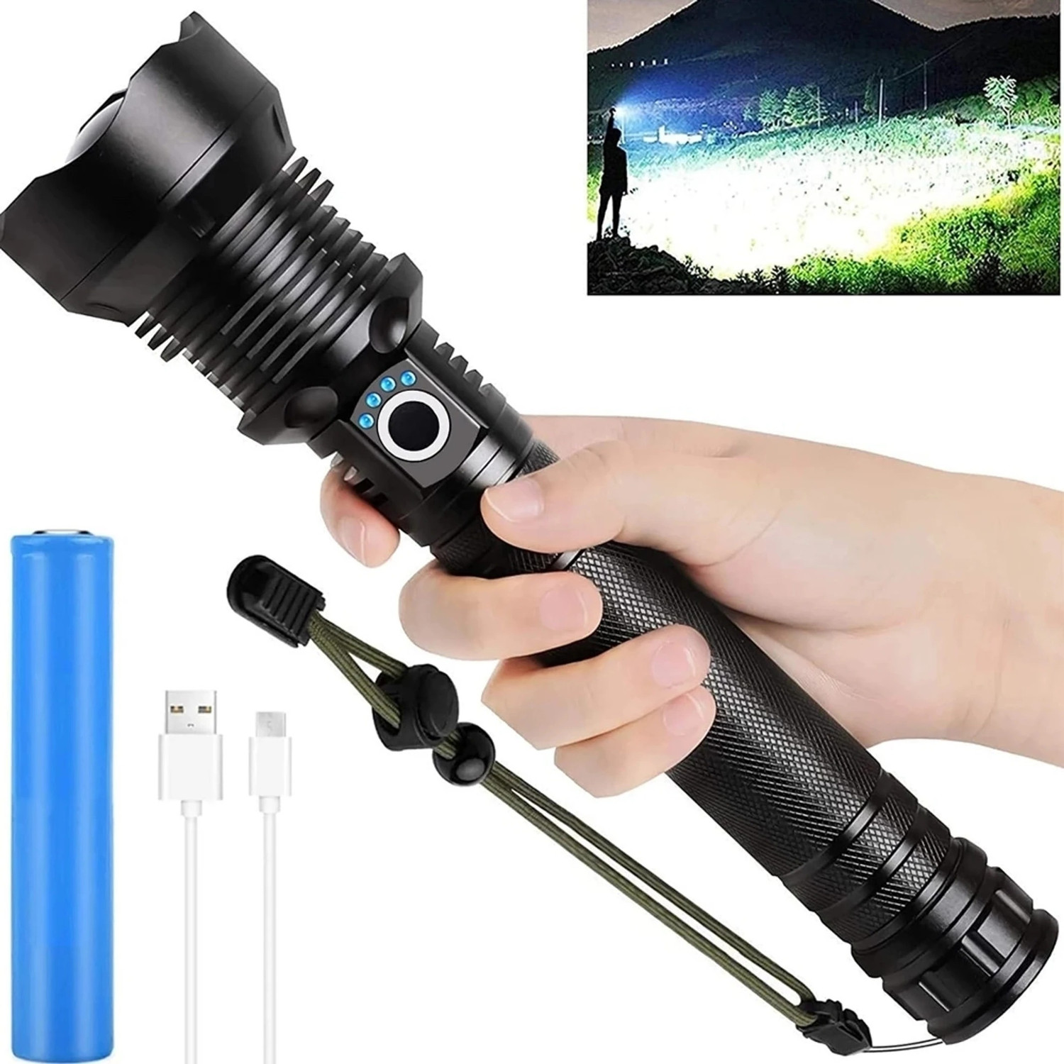Image of ApexBeam USB Rechargeable Long Throw LED Flashlight Torch (Multicolor, 4.5 cm, Rechargeable)