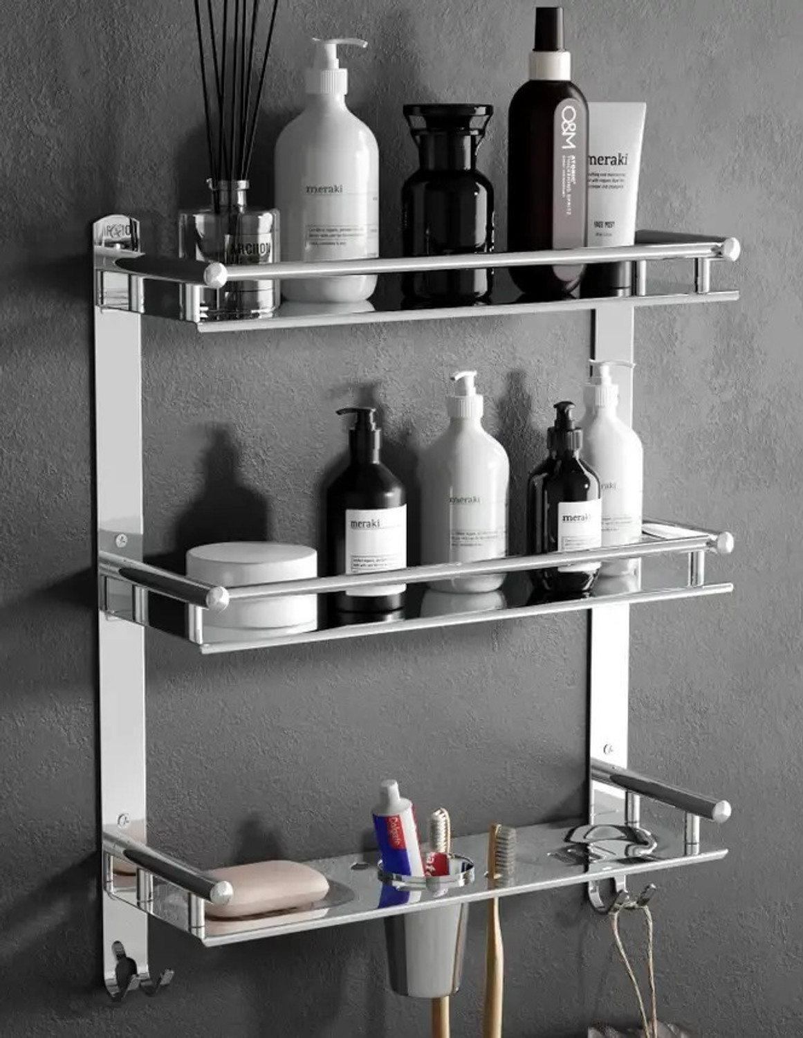 GLOXY by GLOXY 3 Layer Multipurpose Bathroom Shelf with Double Soap Di