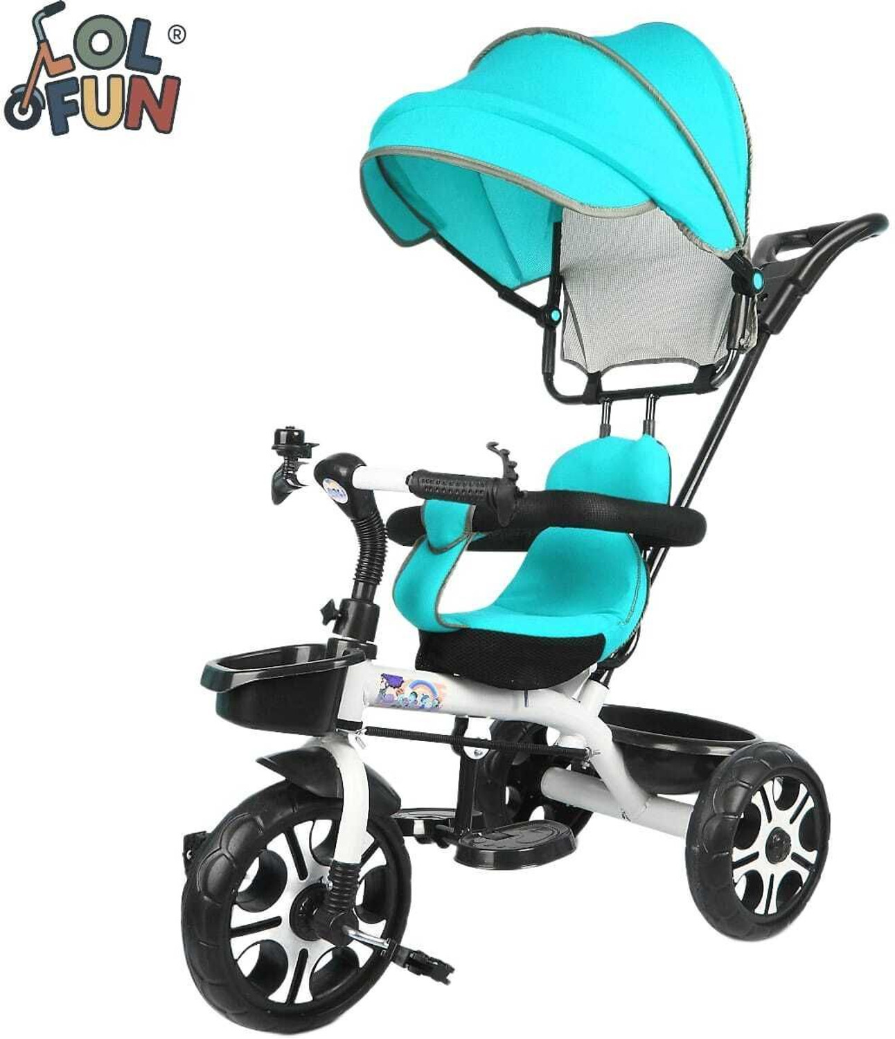 Image of Attire 5-in-1 Kids Tricycle with Parent Handle & Reversible Seat TRI-5IN1-180-PH-01 Tricycle (White)