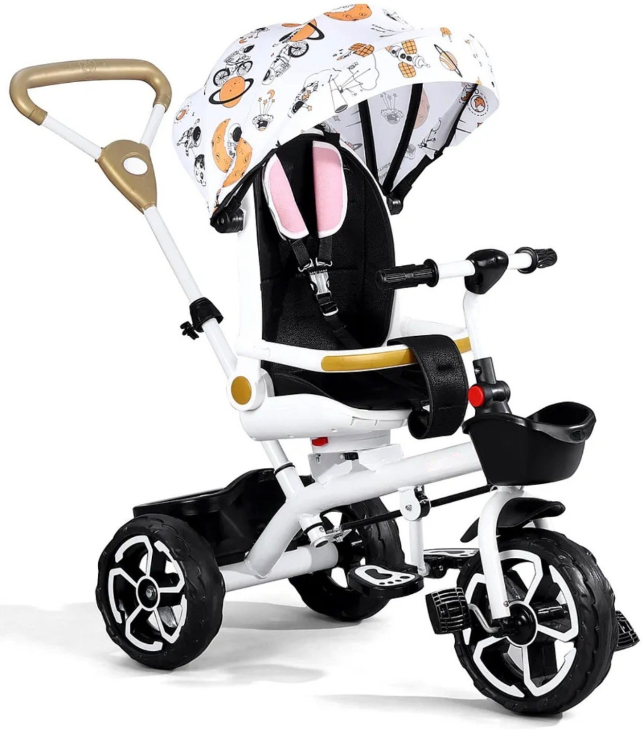 Image of Attire 5-in-1 Kids Tricycle with Parent Handle & Reversible Seat TRI-5IN1-180-PH-01 Tricycle (White)