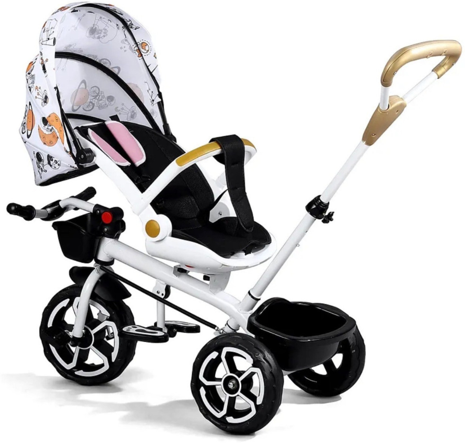Image of Attire 5-in-1 Kids Tricycle with Parent Handle & Reversible Seat TRI-5IN1-180-PH-01 Tricycle (White)