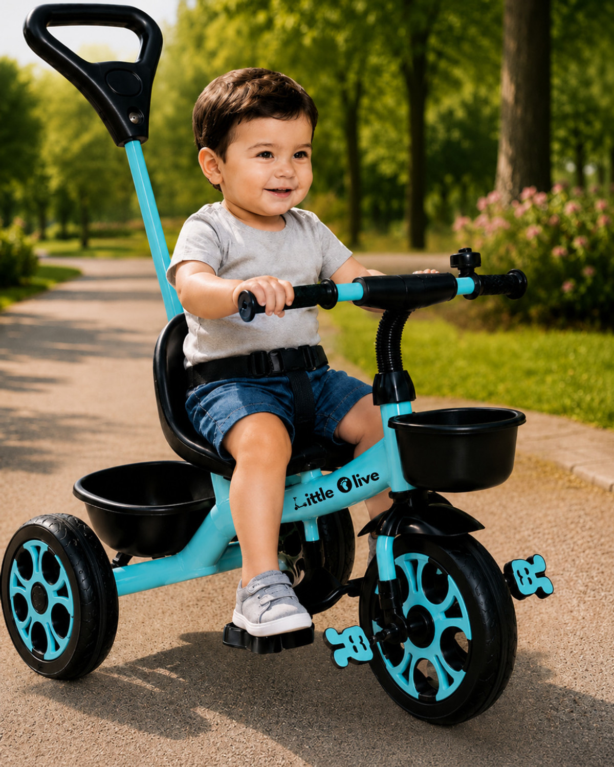 Image of Little lions TFT Hyper Pro 500 Canopy /Plug N Play Trike /Baby Tricycle with Parental Control Tricycle (Pink, Black)