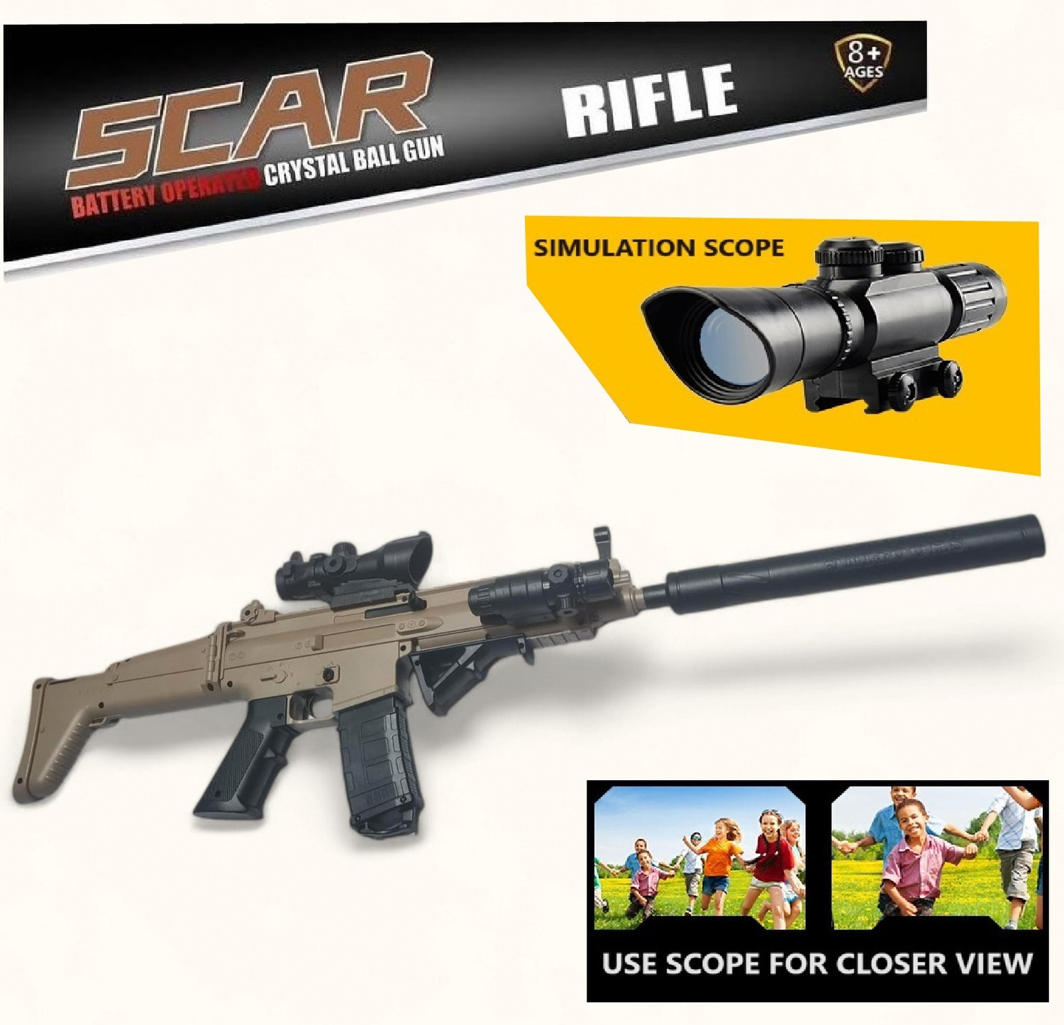 Image of HALO NATION Scar Gun K98 Assault Rifle Shoots Water Bullet Automatic Continuous Power Shot Guns & Darts (Brown)