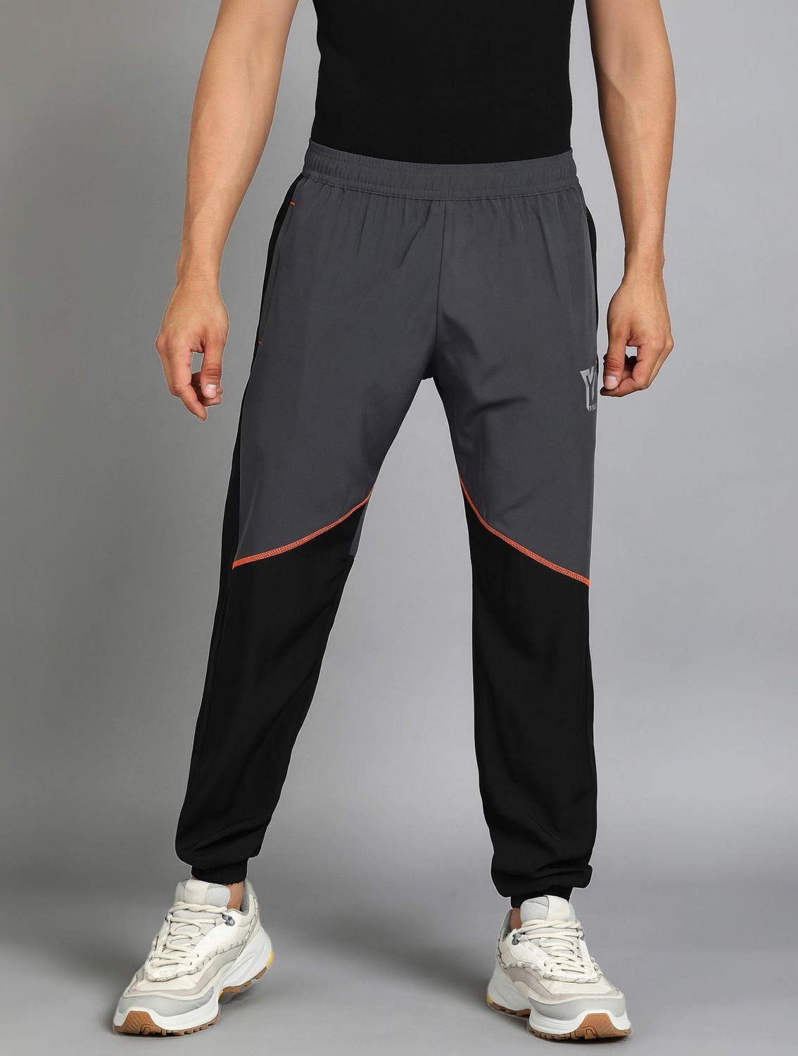 YUNEK Colorblock Men Grey Track Pants