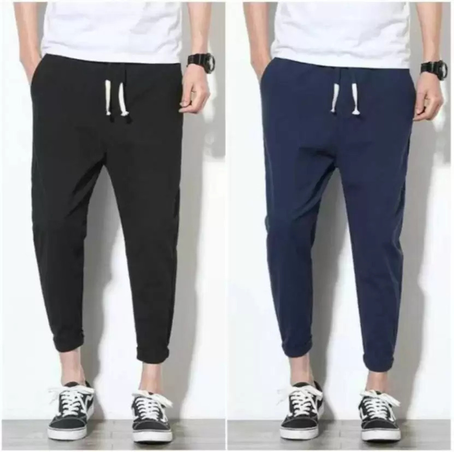 Image of AASHI FASHIONS Pack of 2 Men Solid Blue, Black Track Pants