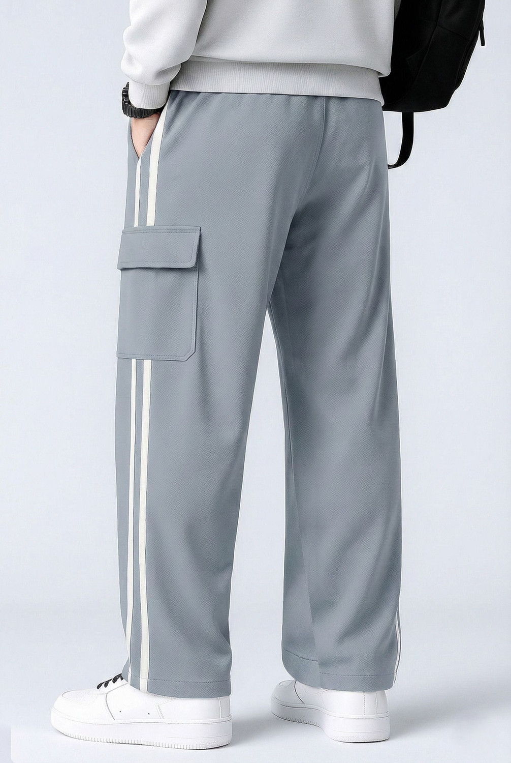 Image of COMBRAIDED Men Loose Fit Silver Lycra Blend Trousers